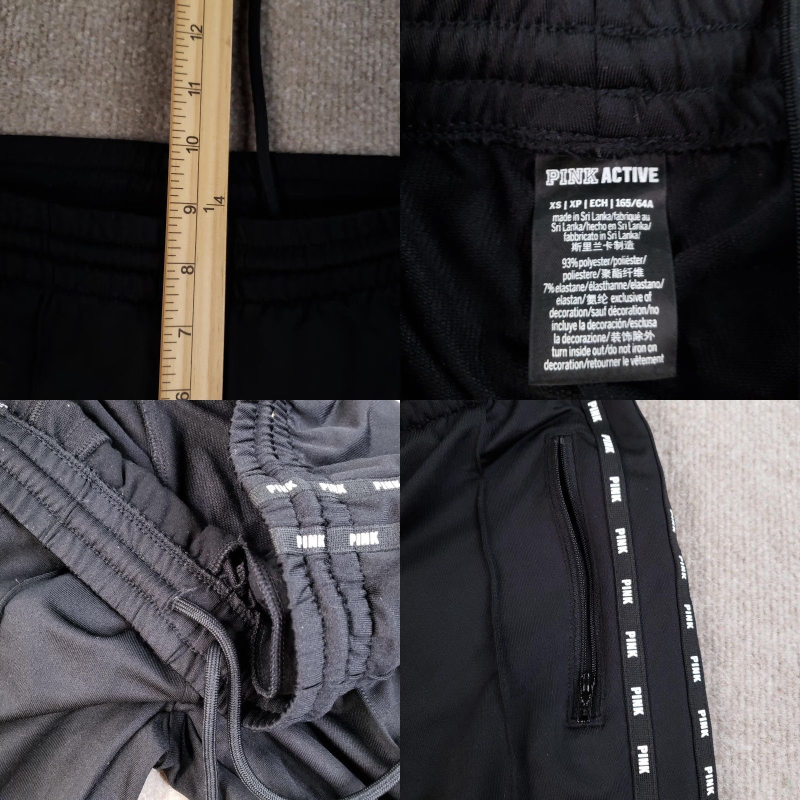 Pinko PINK Active Pants Womens XS Black Joggers Zip Pockets Tapered Track Stretch Size 26" / US 2 / IT 38 - 8 Thumbnail