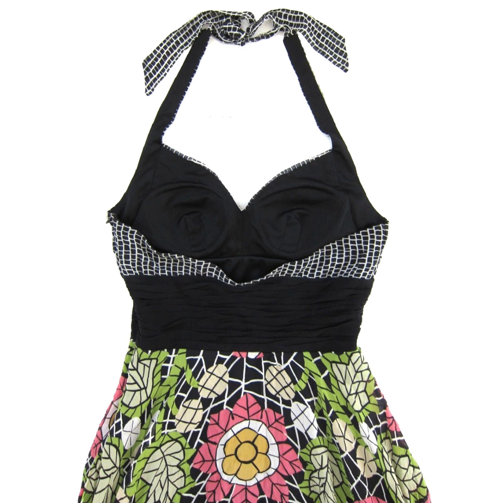 Pinko SANGRIA 100% Silk Black Green Pink Floral Checkered Halter Midi Tank Dress 10 Size L / US 10 / IT 46 - 5 Thumbnail