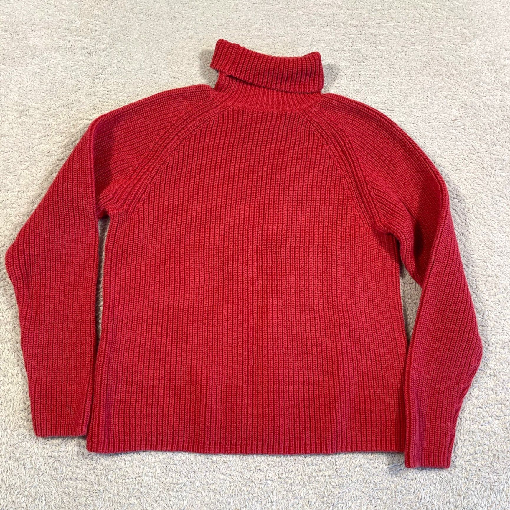 Lands' End VINTAGE Lands' End Sweater Women's Small Red Fisherman Cotton Knit Turtleneck Y2K Size S / US 4 / IT 40 - 2 Thumbnail