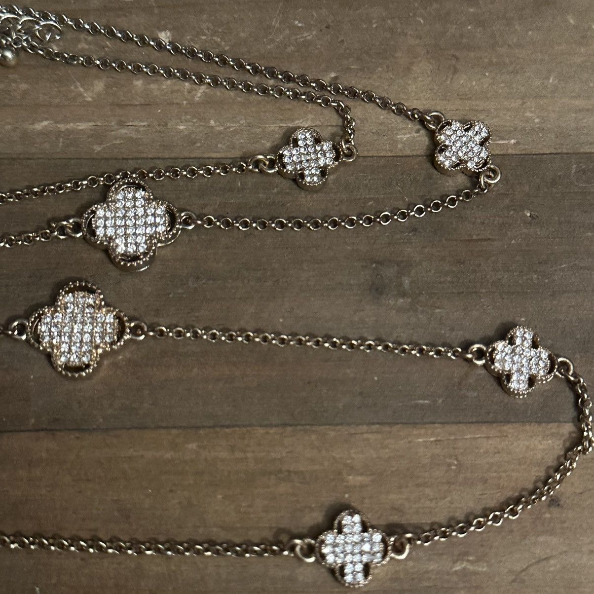 Other Long gold tone stationed paved clover links necklace Size ONE SIZE - 5 Thumbnail