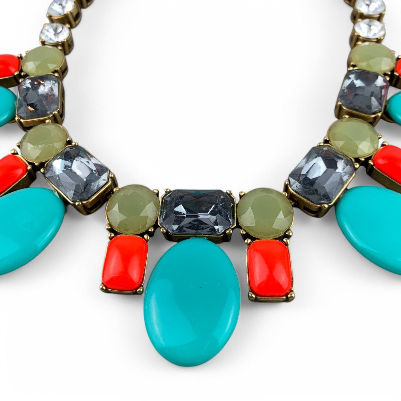 J.Crew J Crew Rhinestone Statement Necklace Turquoise Coral Yellow Size ONE SIZE - 3 Thumbnail