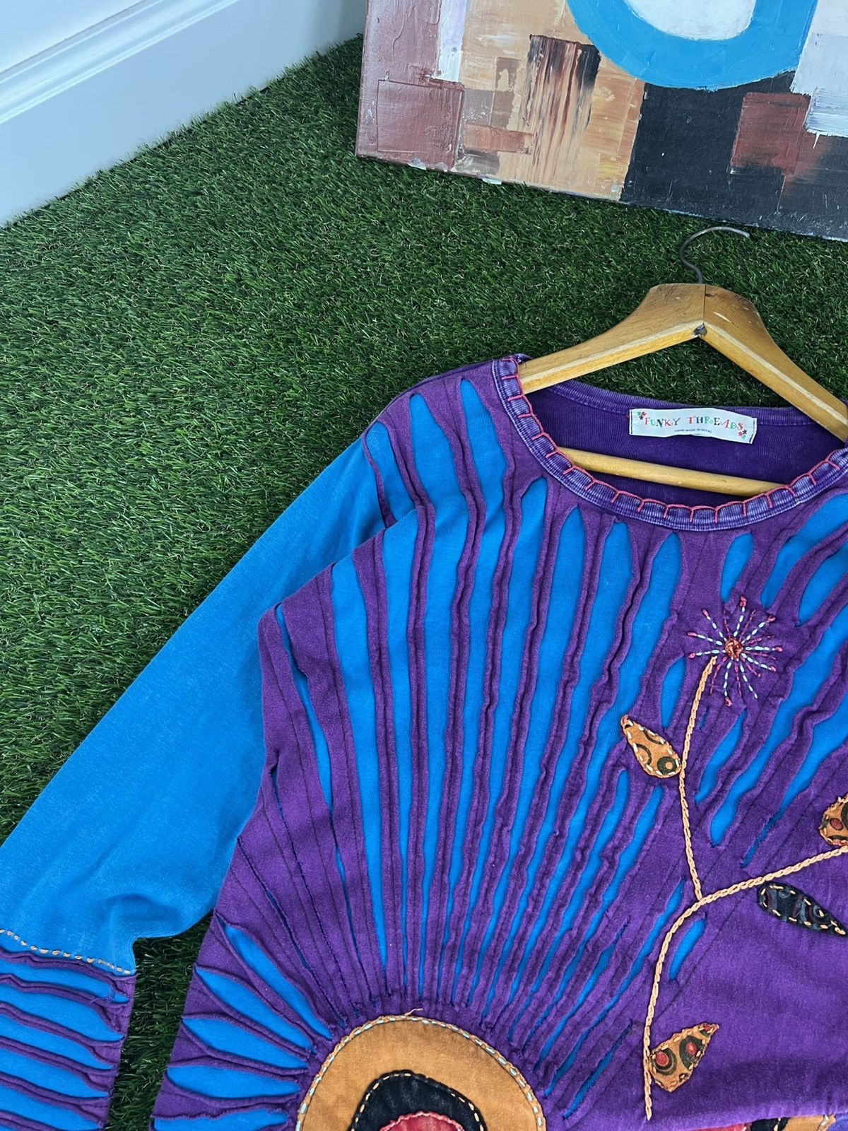 Handmade Vintage 90s Nepal Handmade Painted TieDye Long Sleeves Shirt Size L / US 10 / IT 46 - 2 Thumbnail