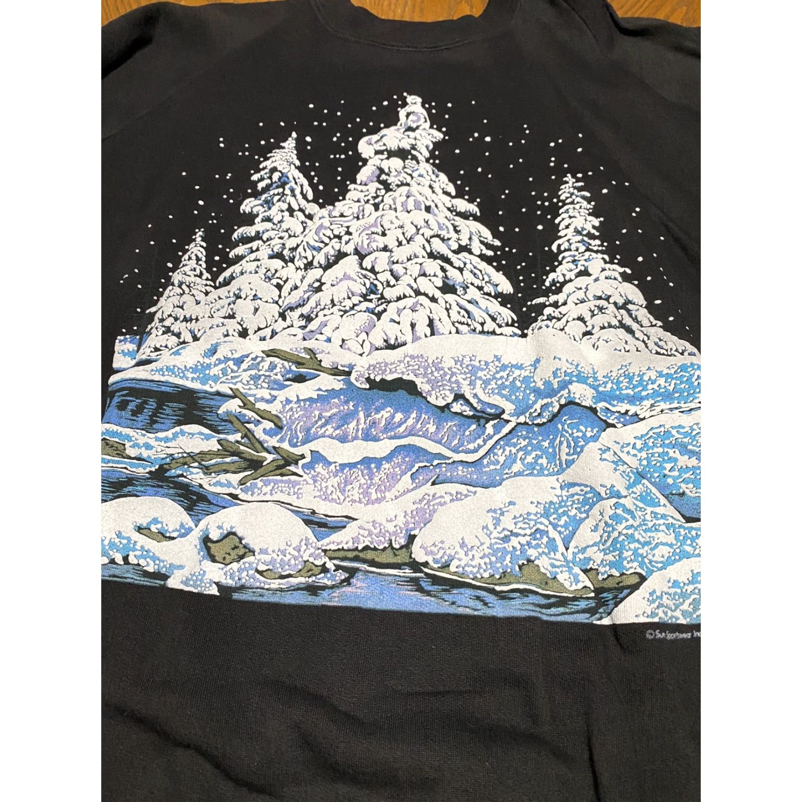 VINTAGE Sun Sun Crewneck Sweatshirt Men 2XL Black Winter Christmas 80s 90s Holiday Snow