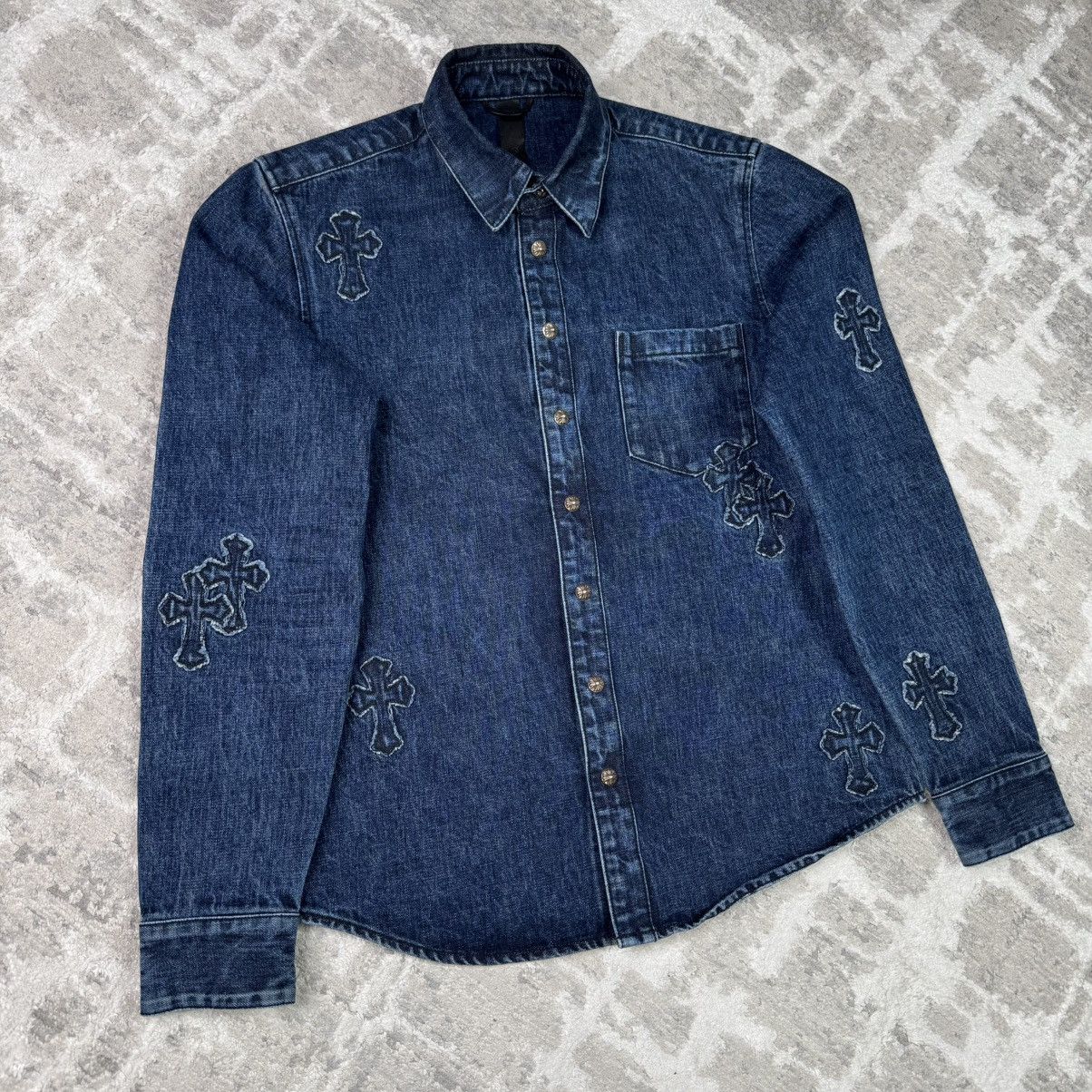 Chrome Hearts Cutout cross patch denim button up shirt Size US M / EU 48-50 / 2 - 1 Thumbnail