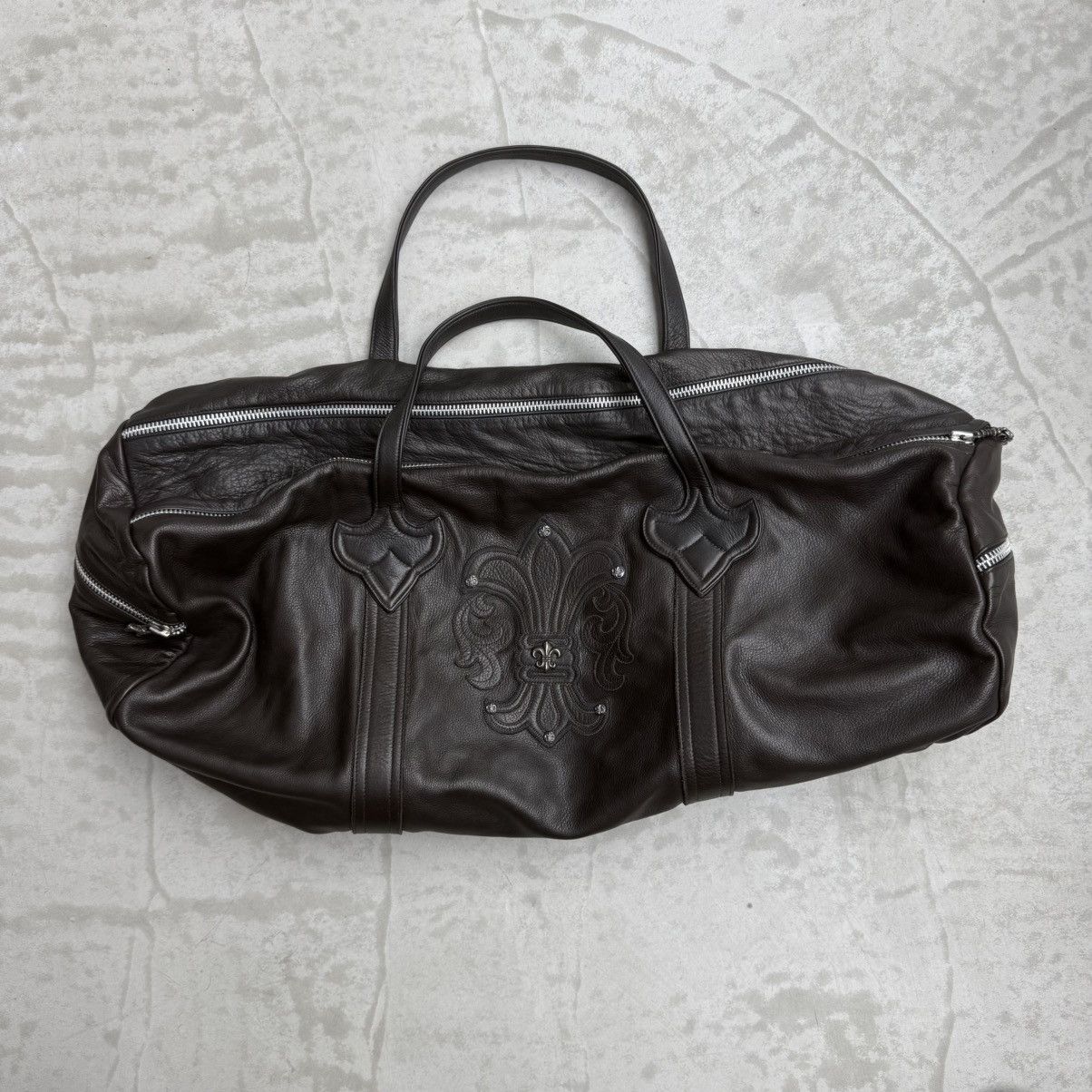 Chrome Hearts Brown Leather Fleur XL Duffel Bag, Men's