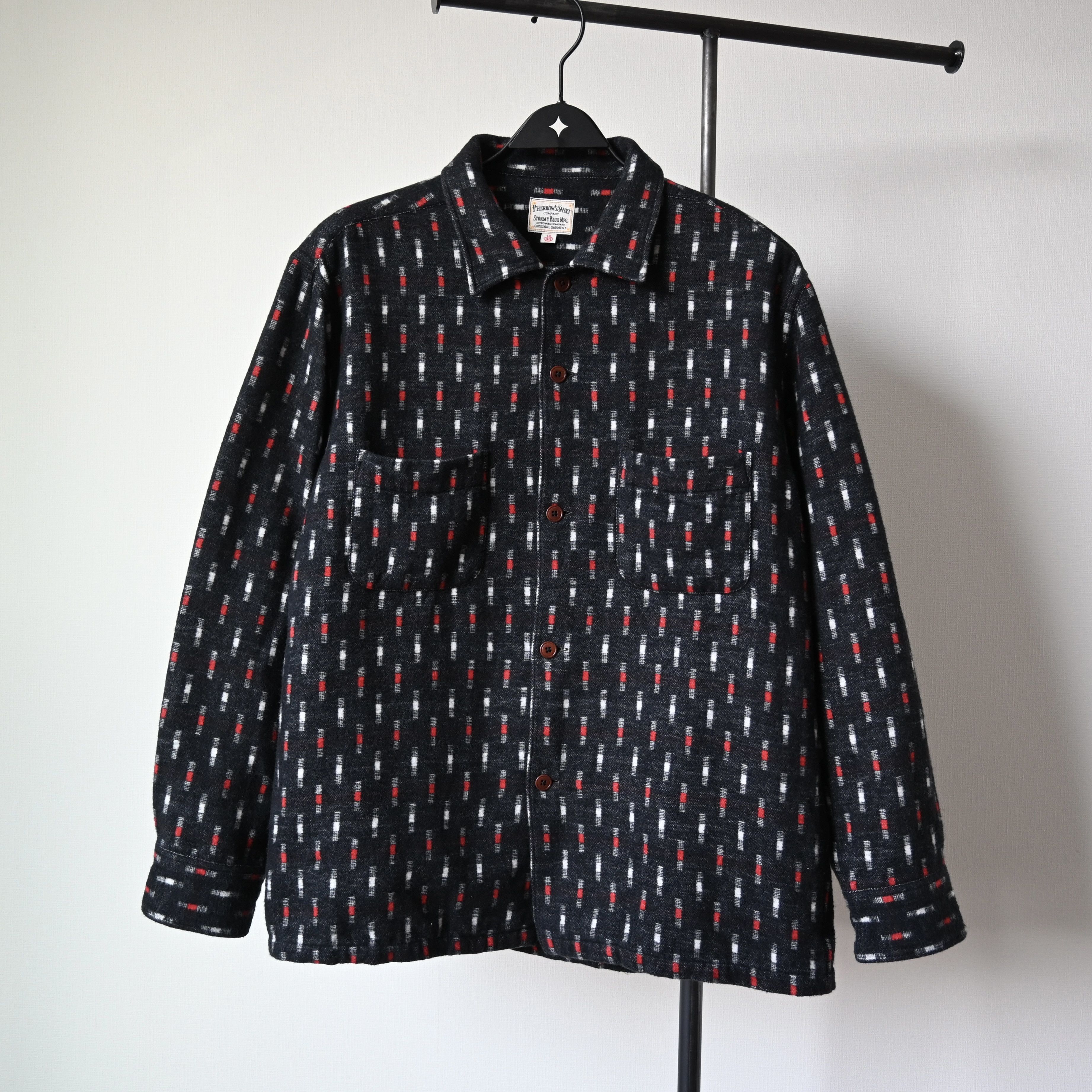 Pherrow's dobby fleeced cotton square shirt made in Japan