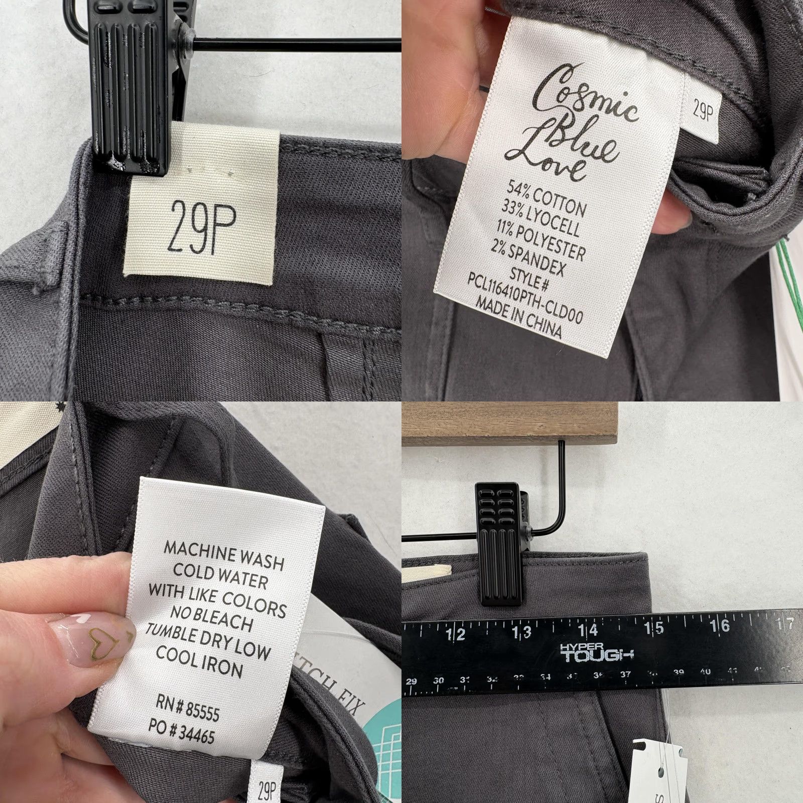 Vintage Cosmic Blue Love Liya Eco Bootcut Pants Womens 29P Gray Twill Patch Pockets NWT Size 29" - 8 Thumbnail