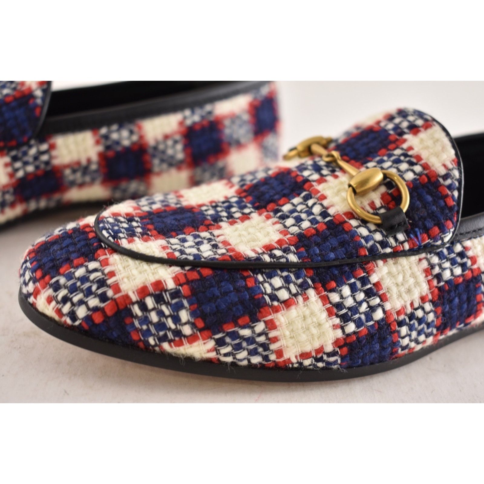 Gucci Gucci New Jordaan Blue Red White Black Tweed Check Size US 6 / IT 36 - 12 Thumbnail