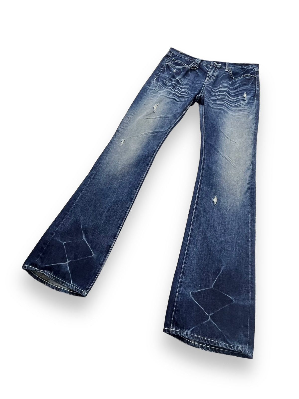 Blue Blue Japan FLARE🔥Vintage CAVARIA PUNK Studded Distressed Blue Denim Size US 32 / EU 48 - 3 Thumbnail