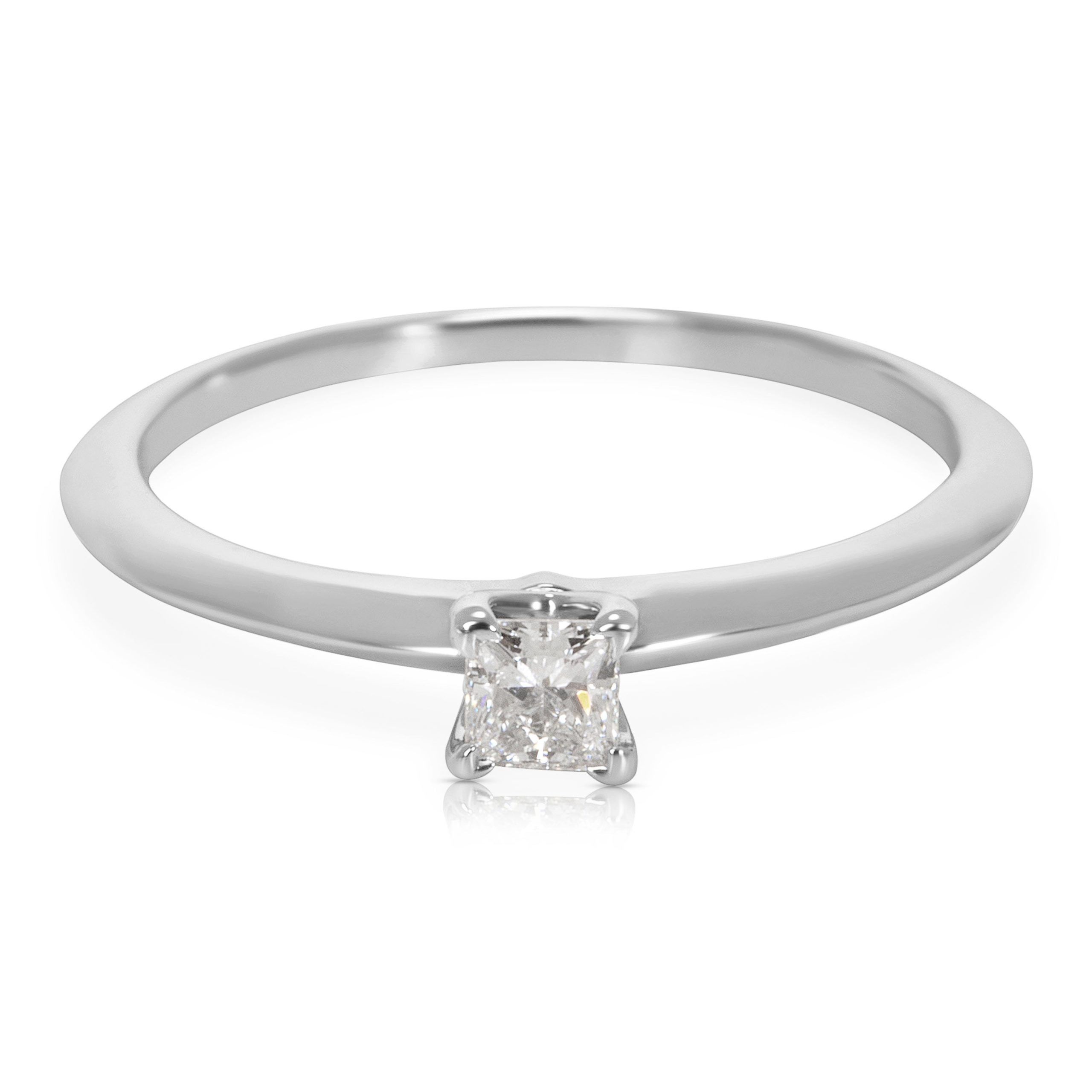 image of Tiffany Co Tiffany & Co. Princess Diamond Engagement Ring In Platinum G Vvs1 (0.19 Ctw) in Silver, 
