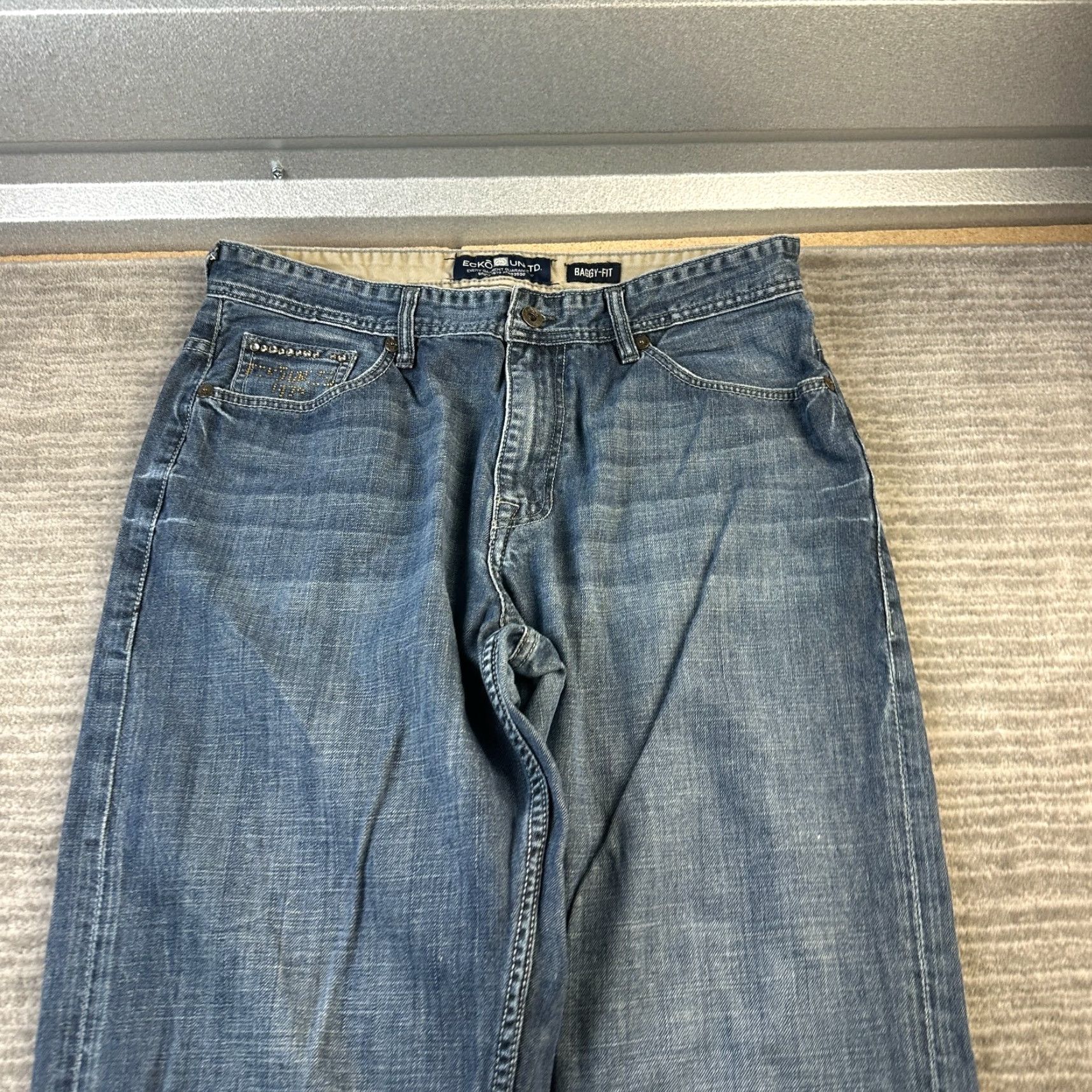 Ecko Unltd. VINTAGE Ecko Unltd Jeans Mens 36x30 Gray Denim Pants Y2K Rhinestones Baggy 10" Jeans Size US 36 / EU 52 - 5 Thumbnail