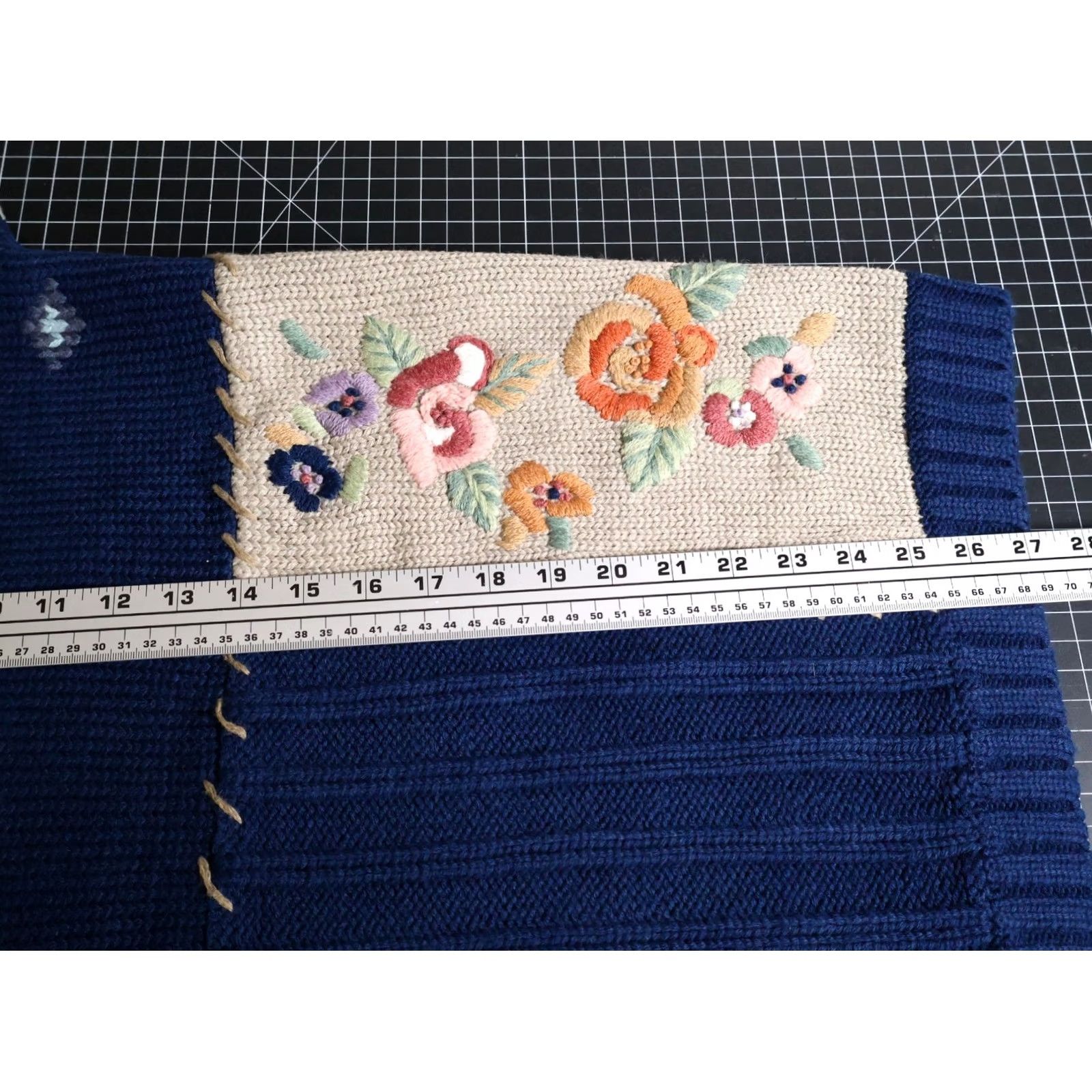 Vintage VINTAGE Together Sweater Women's Large Dark Blue Embroidered Patchwork Floral Knit Geometric 90s Bohemian Crew Neck Wool Blend Casual Pullover Size L / US 10 / IT 46 - 6 Thumbnail