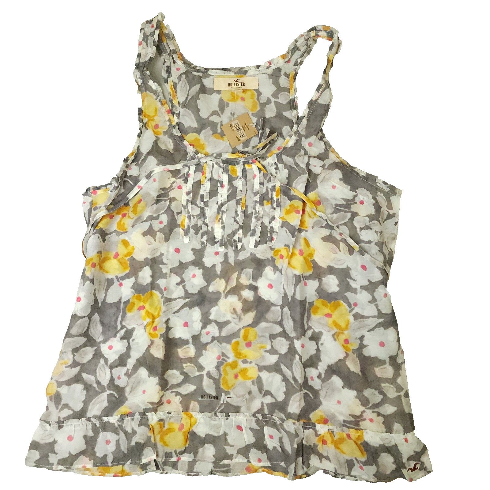Hollister Hollister Bettys Floral Sheer Tank Top Large Yellow White Size L / US 10 / IT 46 - 1 Thumbnail
