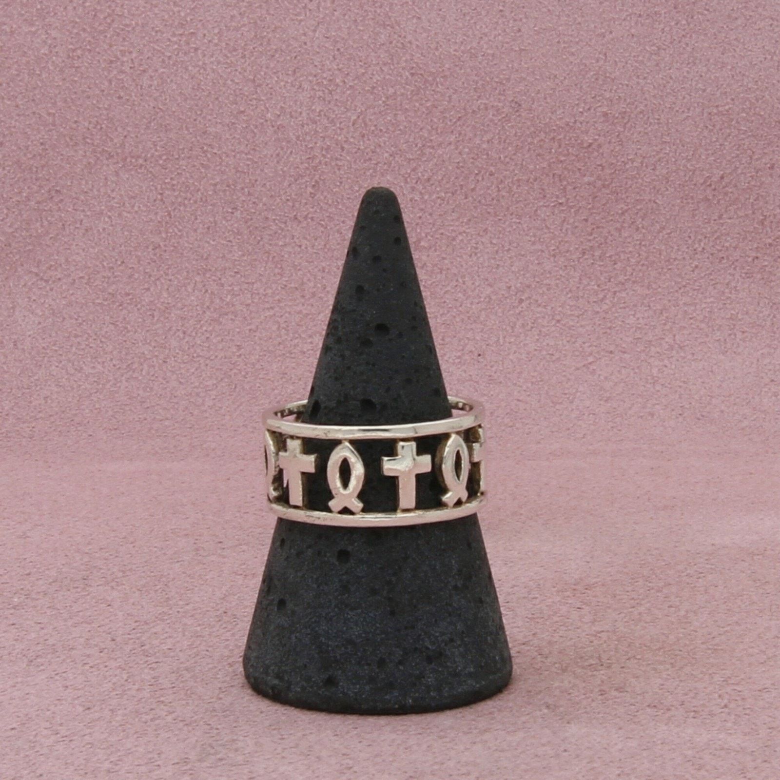 Sterling Silver sterling silver ichthus fish & cross band ring size 9.5 Size ONE SIZE - 1 Thumbnail