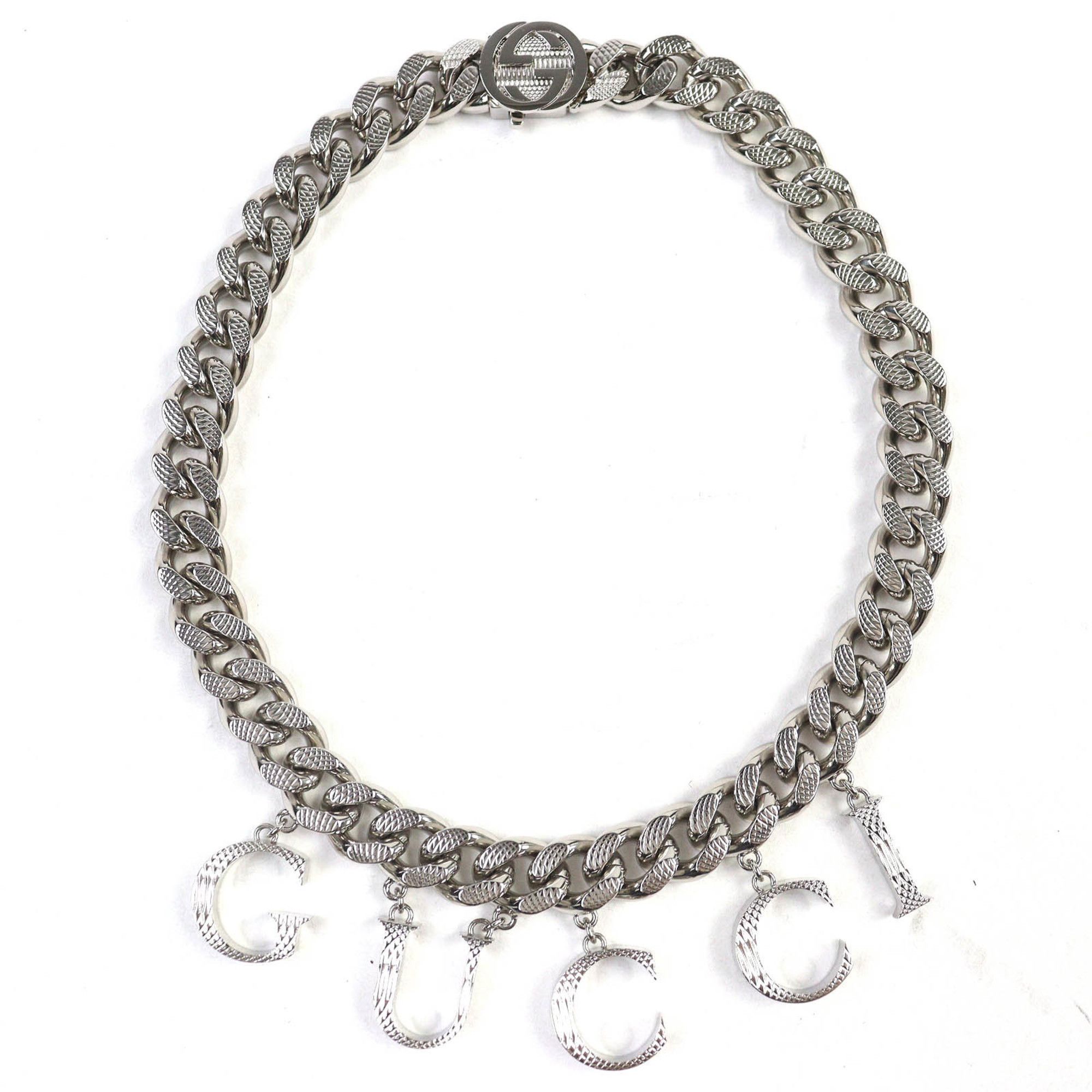Gucci GUCCI 675769 Script Logo Choker with Interlocking G Necklace, Silver, Made in Italy, Women's Size ONE SIZE - 1 Thumbnail