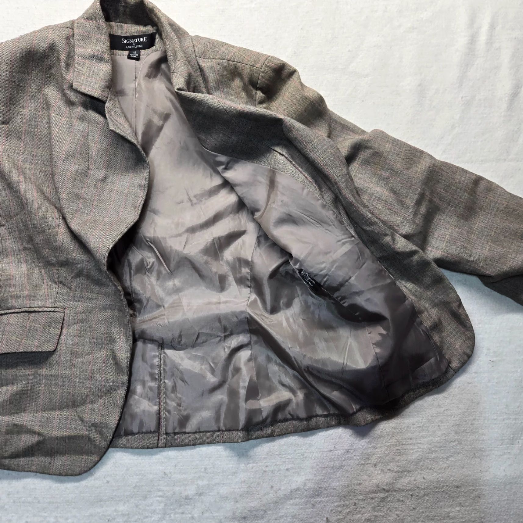 Vintage Larry Levine Blazer Women Size 12 Gray Single-Breasted 1-Button Classic Notch Lapel Lined Formal Workwear Jacket Size XL / US 12-14 / IT 48-50 - 7 Thumbnail