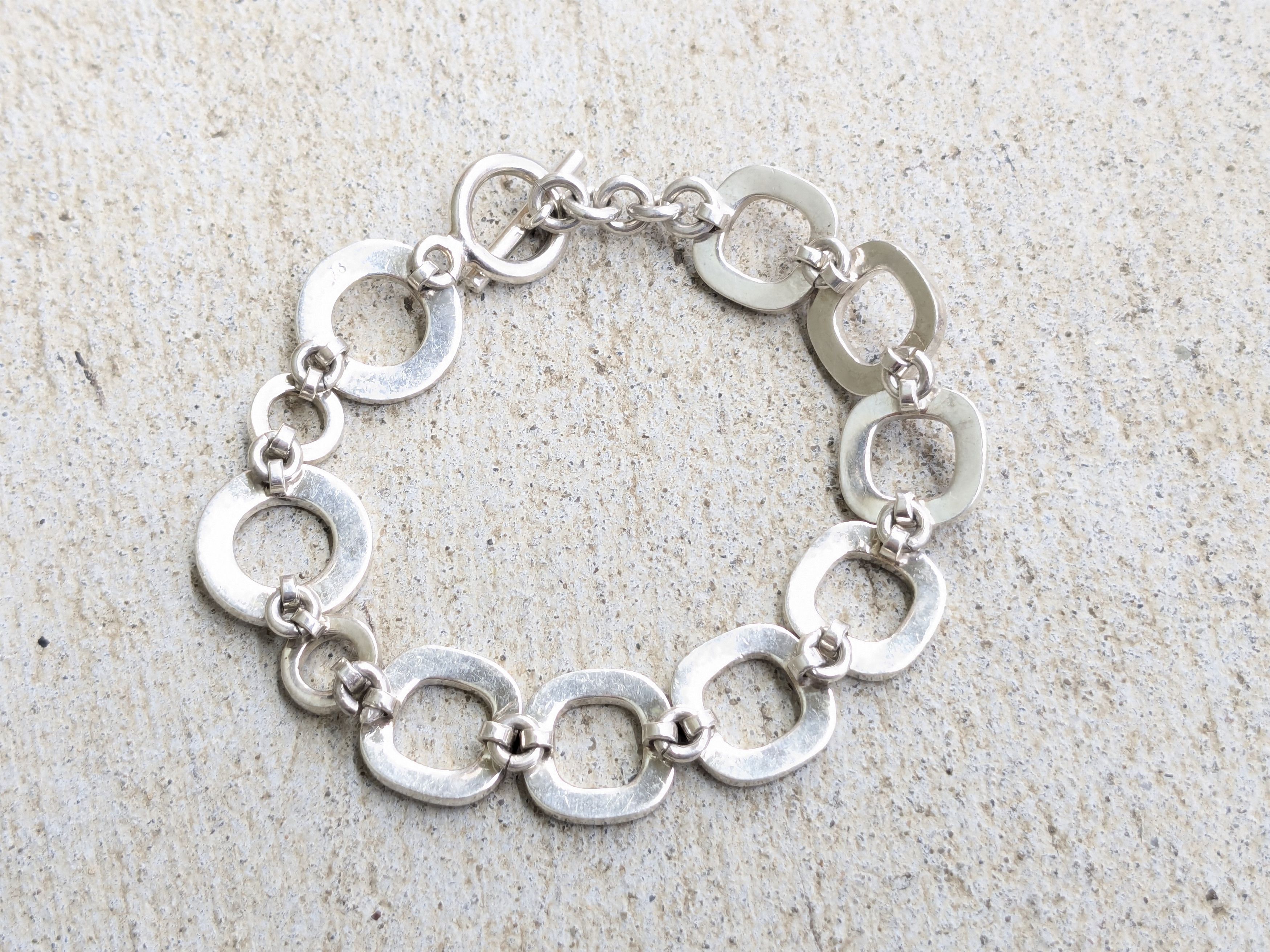 Sterling Silver × Vintage Sterling Silver Bracelet Round Square Modern Abstract Size ONE SIZE - 10 Thumbnail