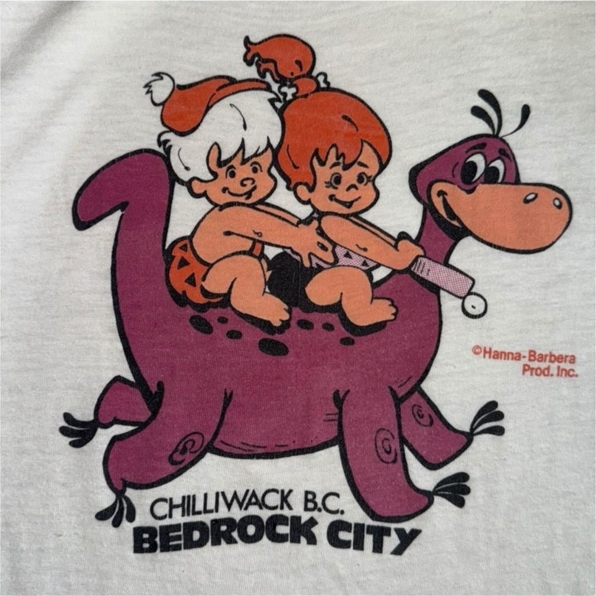 Vintage 1980s The Flintstones Bam-Bam Pebbles Dino Raglan Tee Size US XS / EU 42 / 0 - 2 Thumbnail