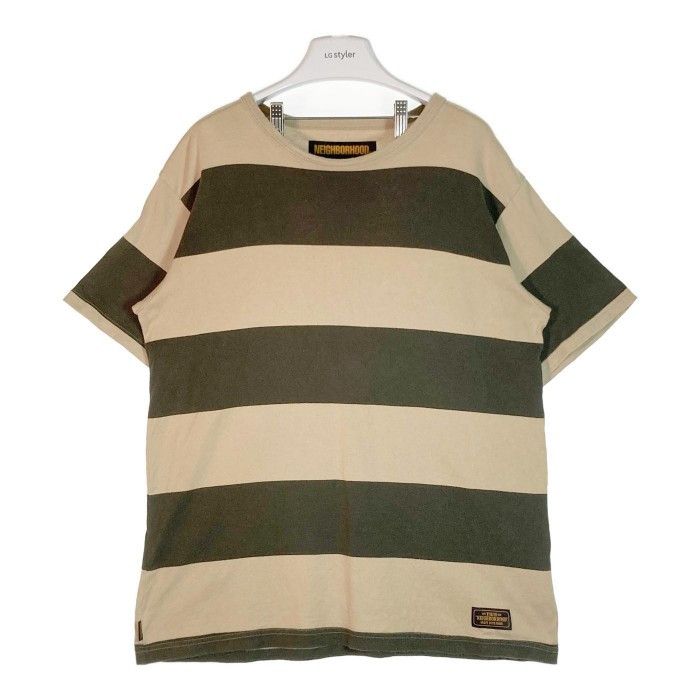 T-Shirts Border Short Sleeve Crewneck Cotton Green Beige