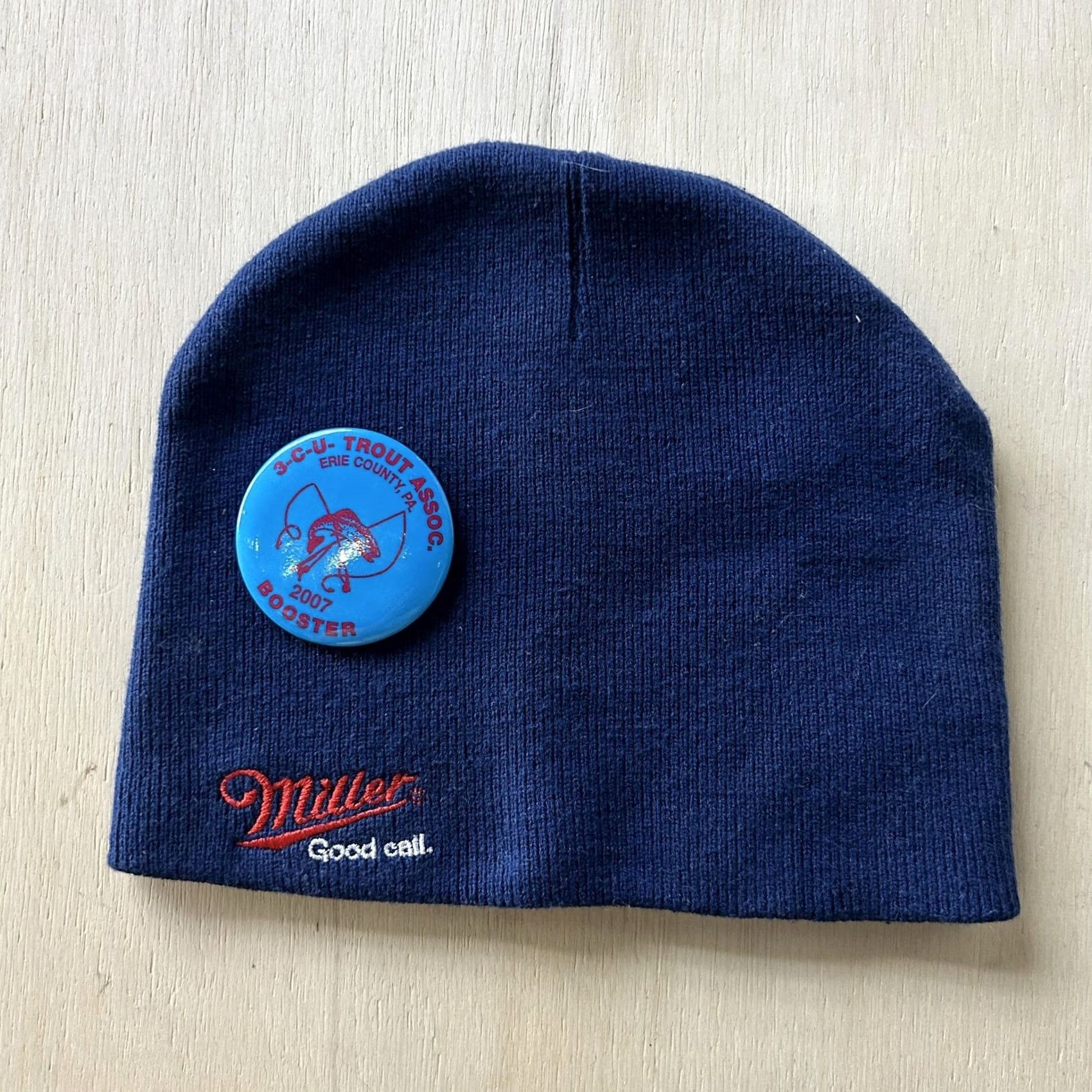 Vintage Miller Beanie Mens One Size Blue Embroidered Miller Logo Good Call Winter Hat Size ONE SIZE - 2 Thumbnail