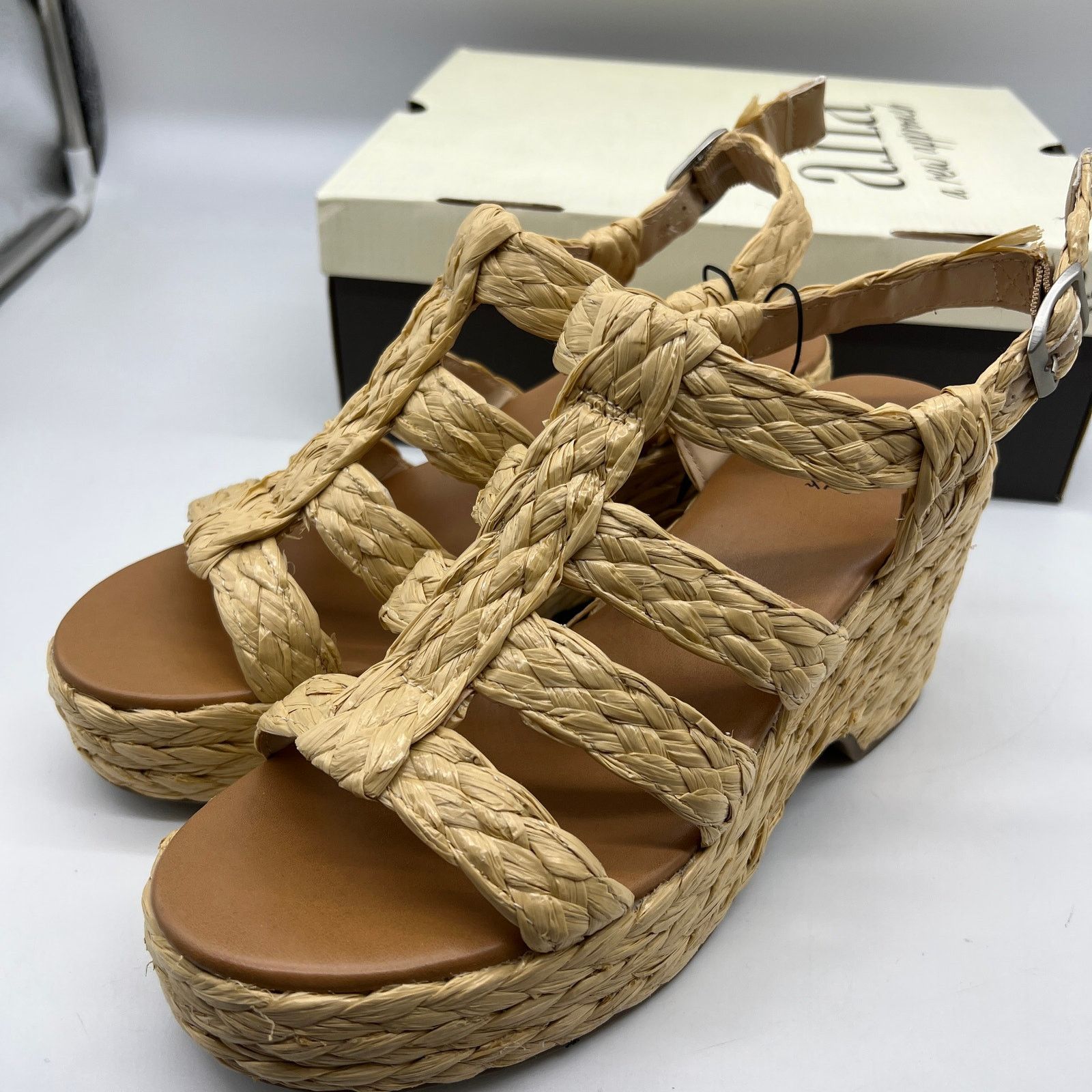 Other a.n.a Womens Merlin Wedge Sandals Brown Natural Size 9M Size US 9 / IT 39 - 9 Thumbnail