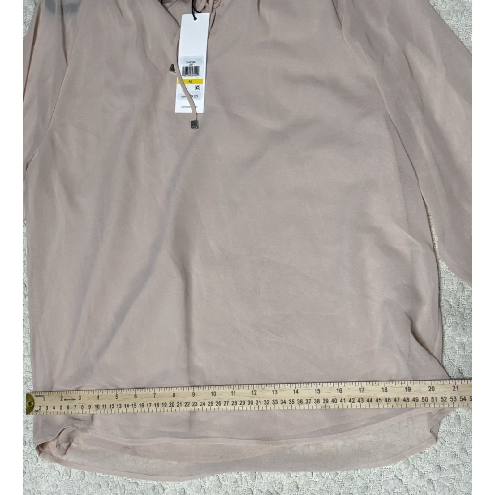Calvin Klein Calvin Klein Blouse Shirt Women Beige Ruffle Neck Tie Long Sleeve Sheer Size M Size M / US 6-8 / IT 42-44 - 3 Thumbnail