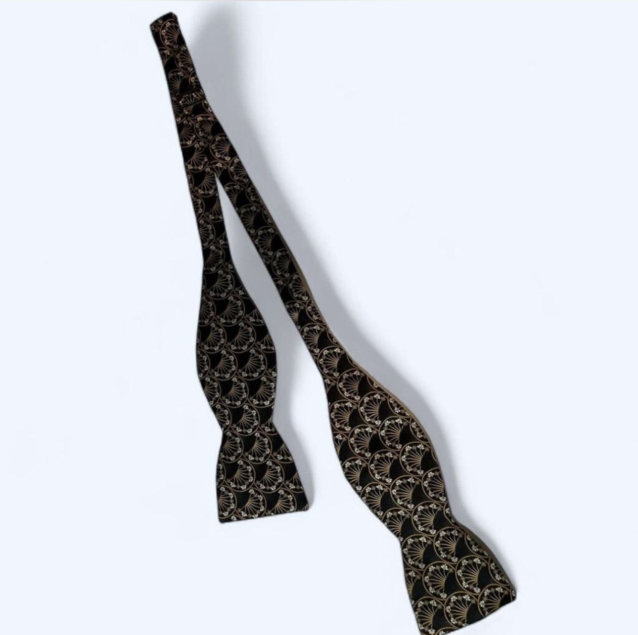 Other Vtg Beau Ties Ltd of Vermont Silk Bow Tie Black Gold Print Size ONE SIZE - 1 Thumbnail