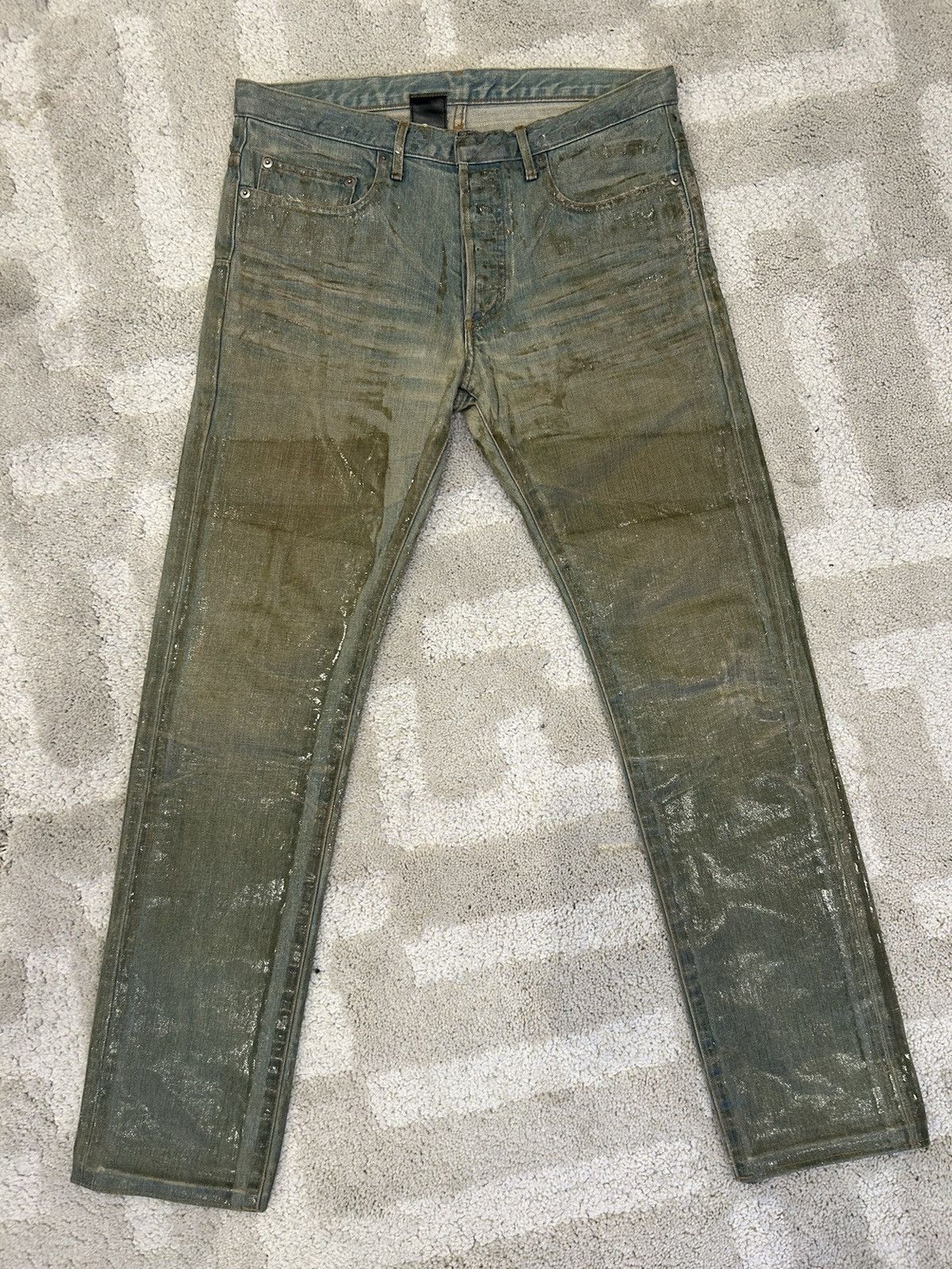 image of Dior Homme By Hedi Ice Blue Waxed Jeans, Men's (Size 30)