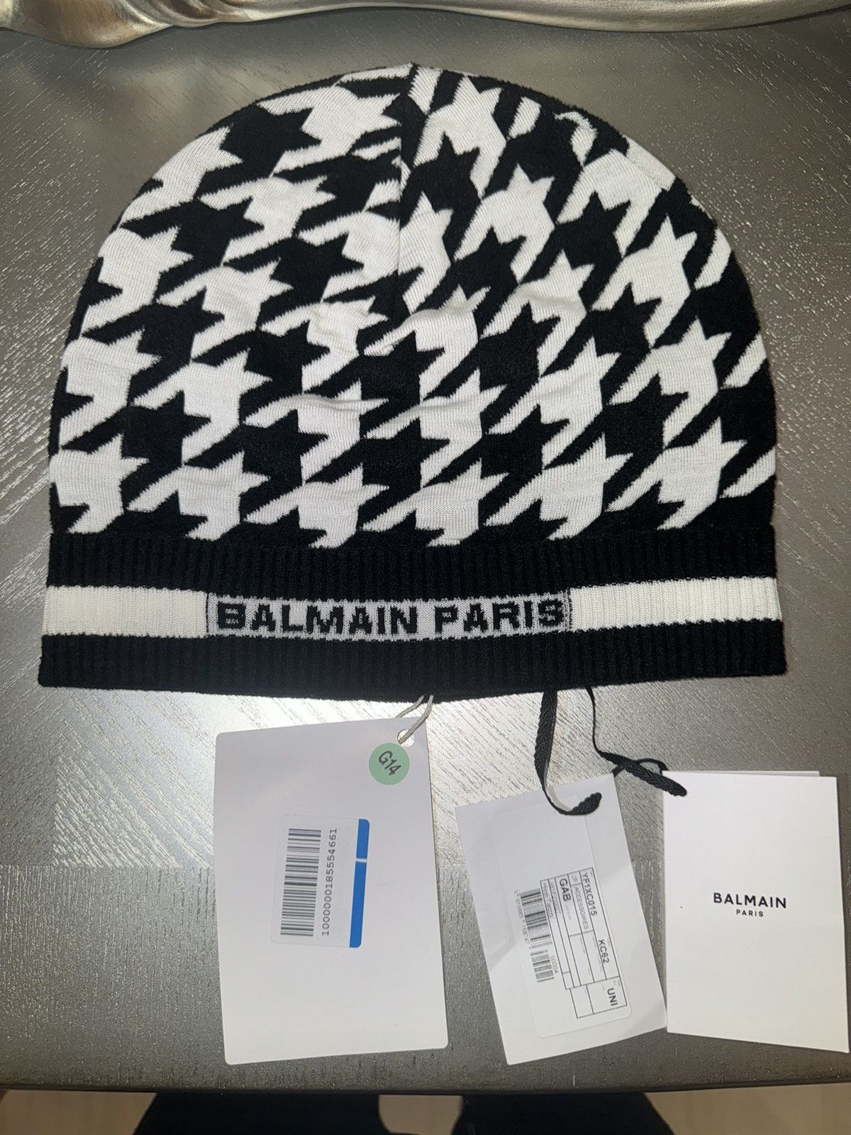 Balmain Houndstooth Jacquard Wool Beanie