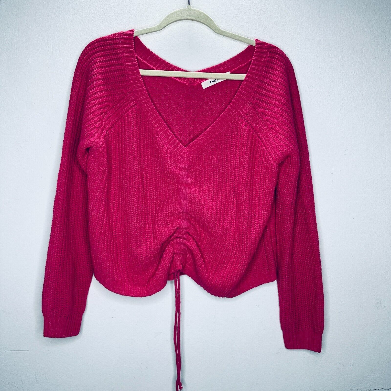 Other Paris & Me Pink VNeck Long Sleeve Adjustable Ruched Sweater Size S / US 4 / IT 40 - 1 Thumbnail