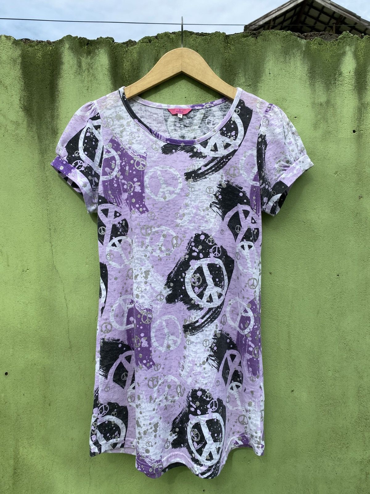 Japanese Brand Selly’s Vintage Purple Peace Tee Dress Y2K Grunge Aesthetic Size M / US 6-8 / IT 42-44 - 1 Thumbnail