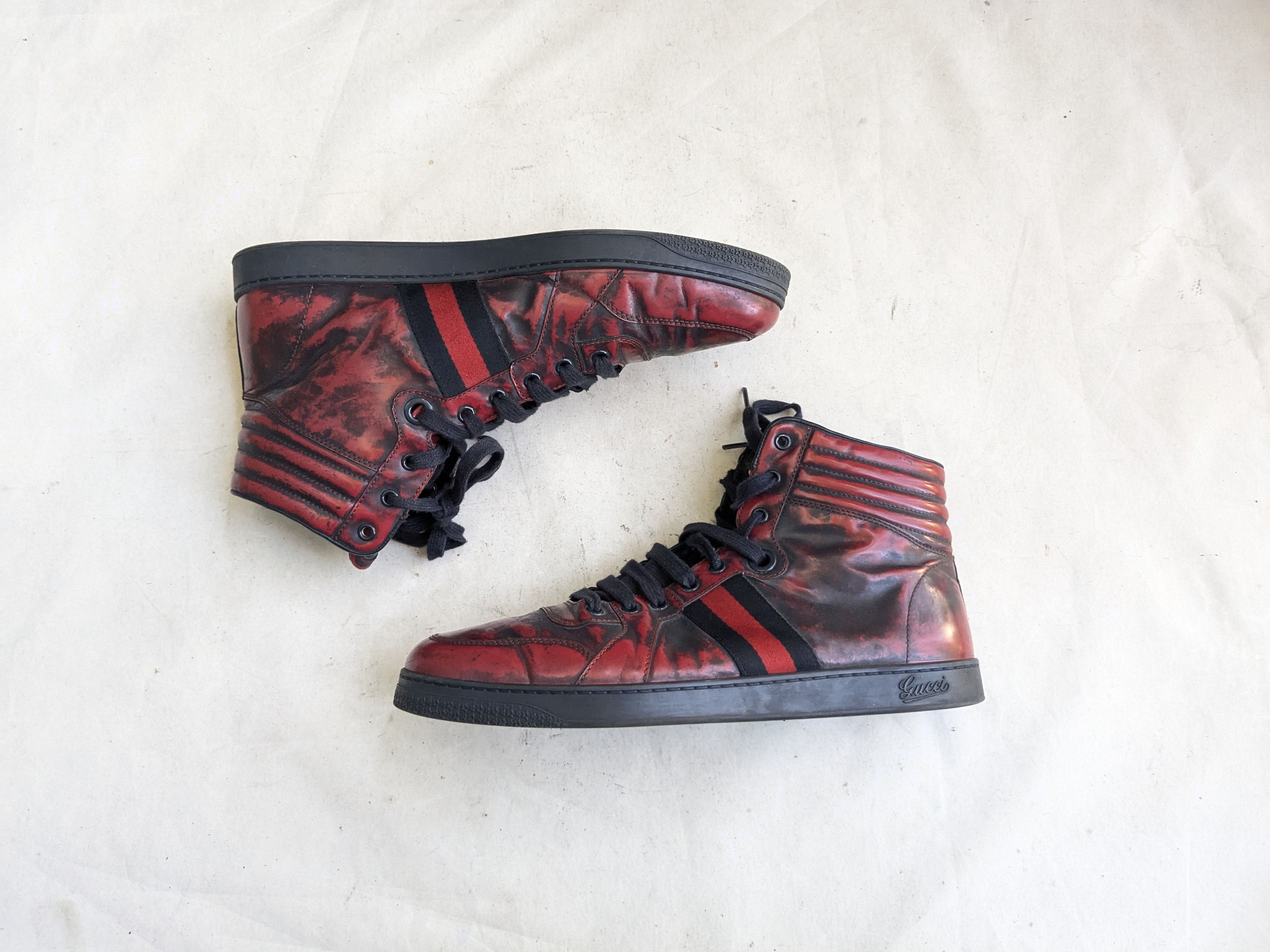 Gucci High Top Sneakers Red Leather