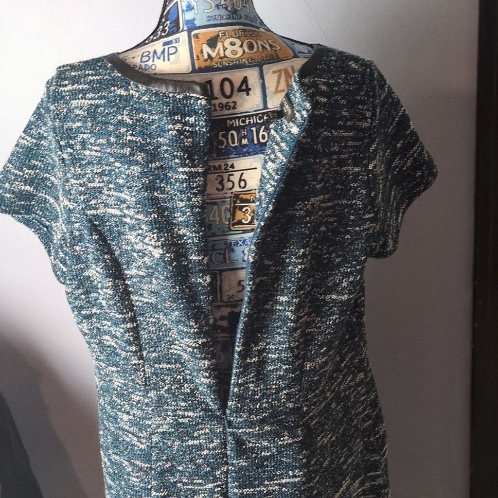Talbots Talbot's Teal Tweed And Faux Leather Collar Dress Size 14W Size XL / US 12-14 / IT 48-50 - 8 Thumbnail