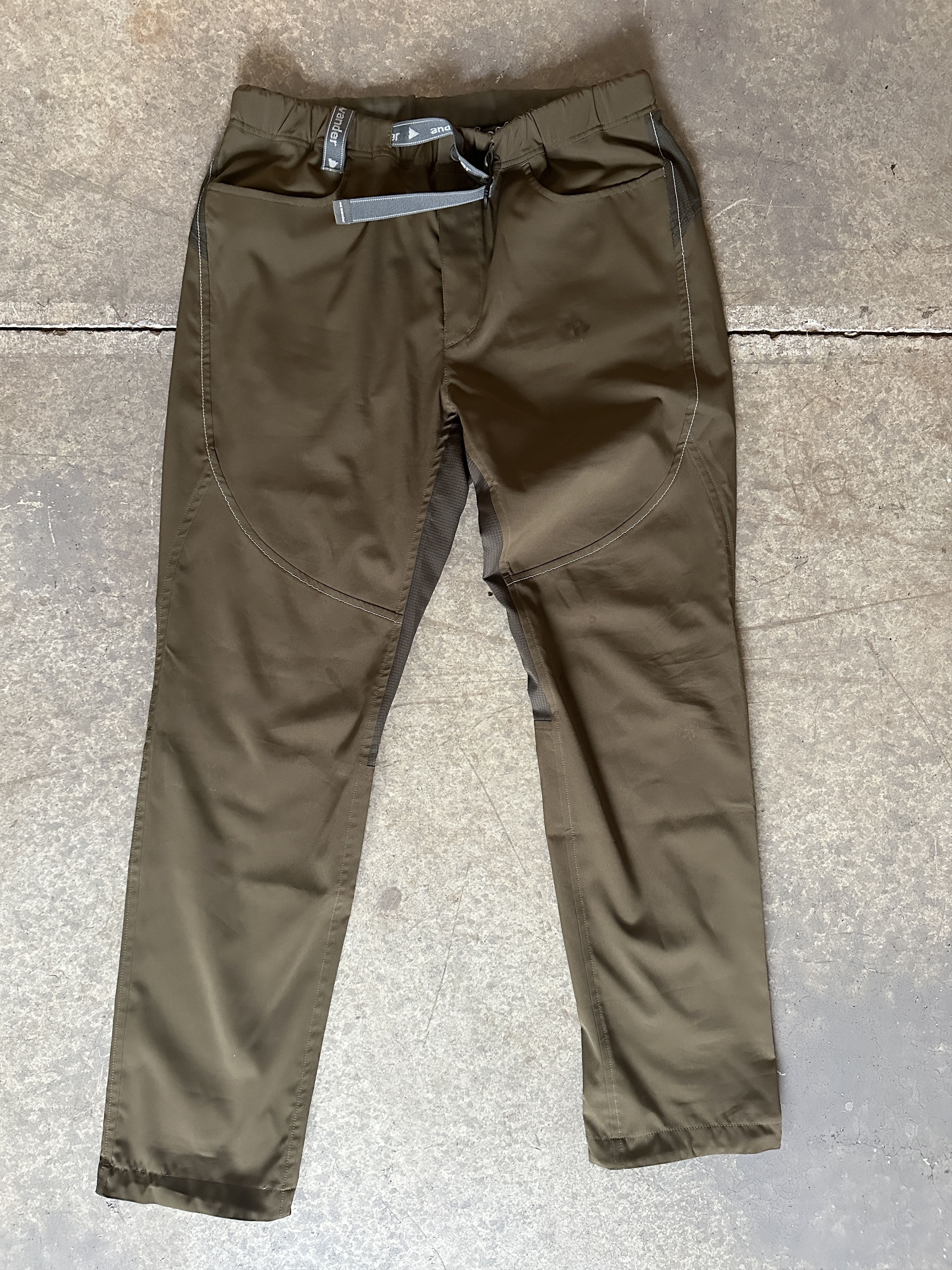 image of And Wander Tapered Belted Tech-Shell Trousers in Khaki Green, Men's (Size 30)