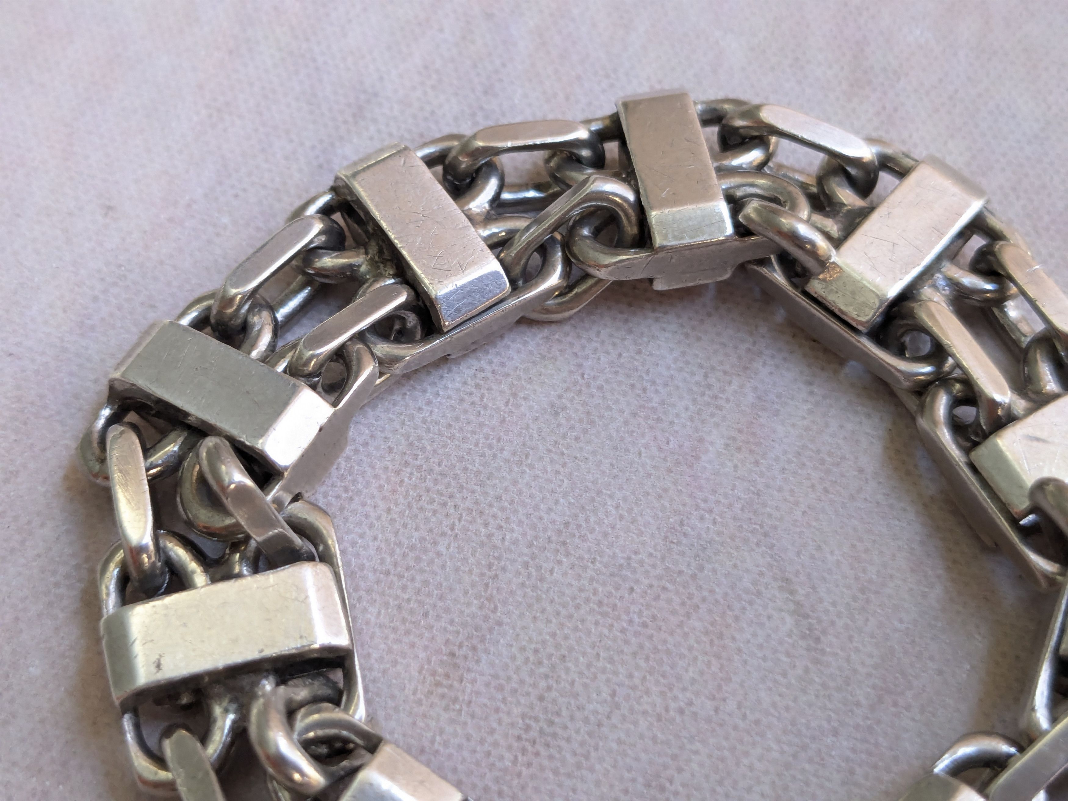 Jewelry Vintage Sterling Silver Bracelet 6" Thick Chunky Biker Size ONE SIZE - 3 Thumbnail