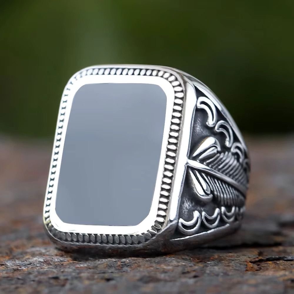 Jewelry Black Onyx Stone Punk Rings Religious Size ONE SIZE - 1 Thumbnail