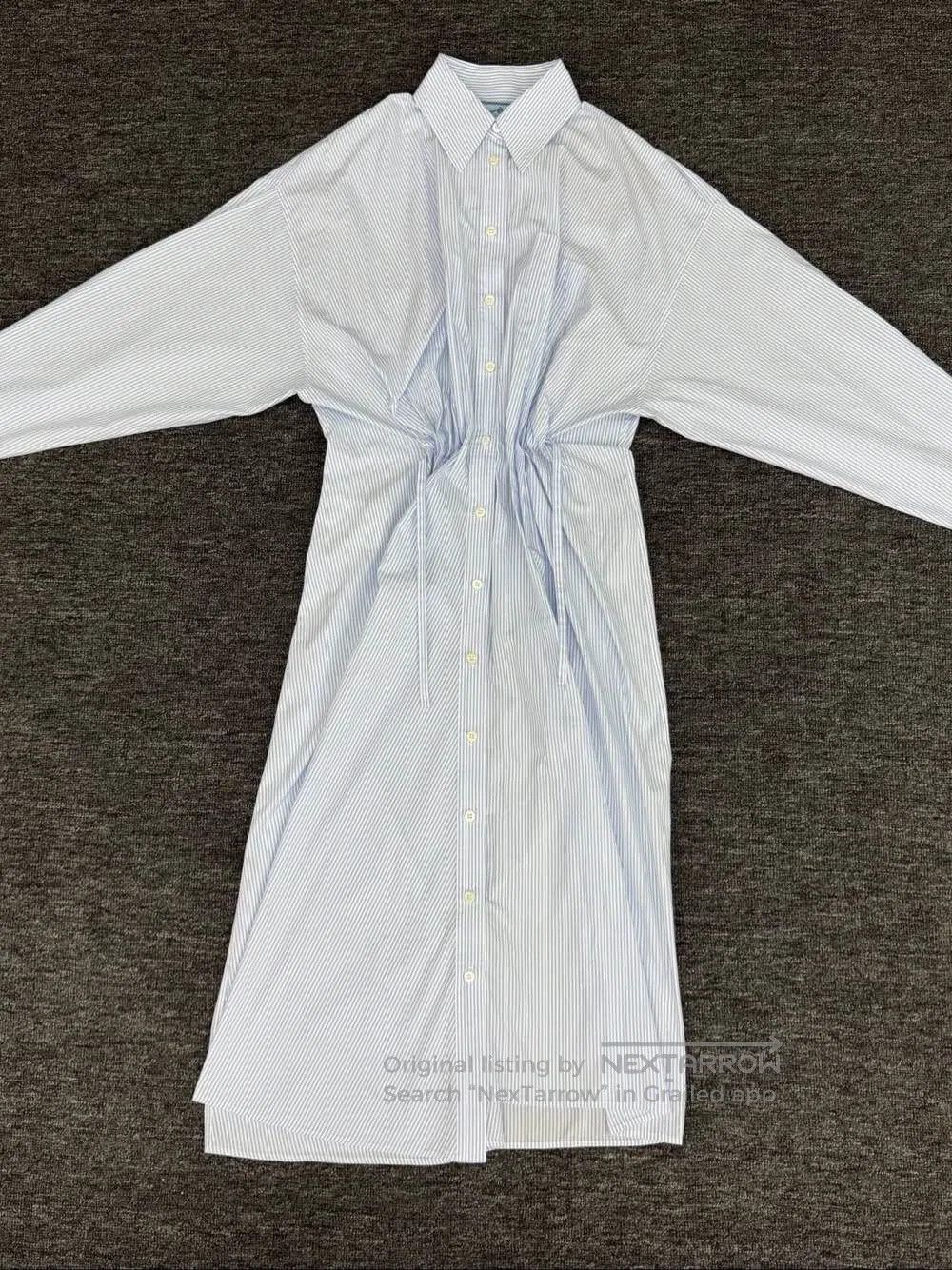 prada striped shirt dress Prada Blue Stripe Cotton Mini Shirt Dress S