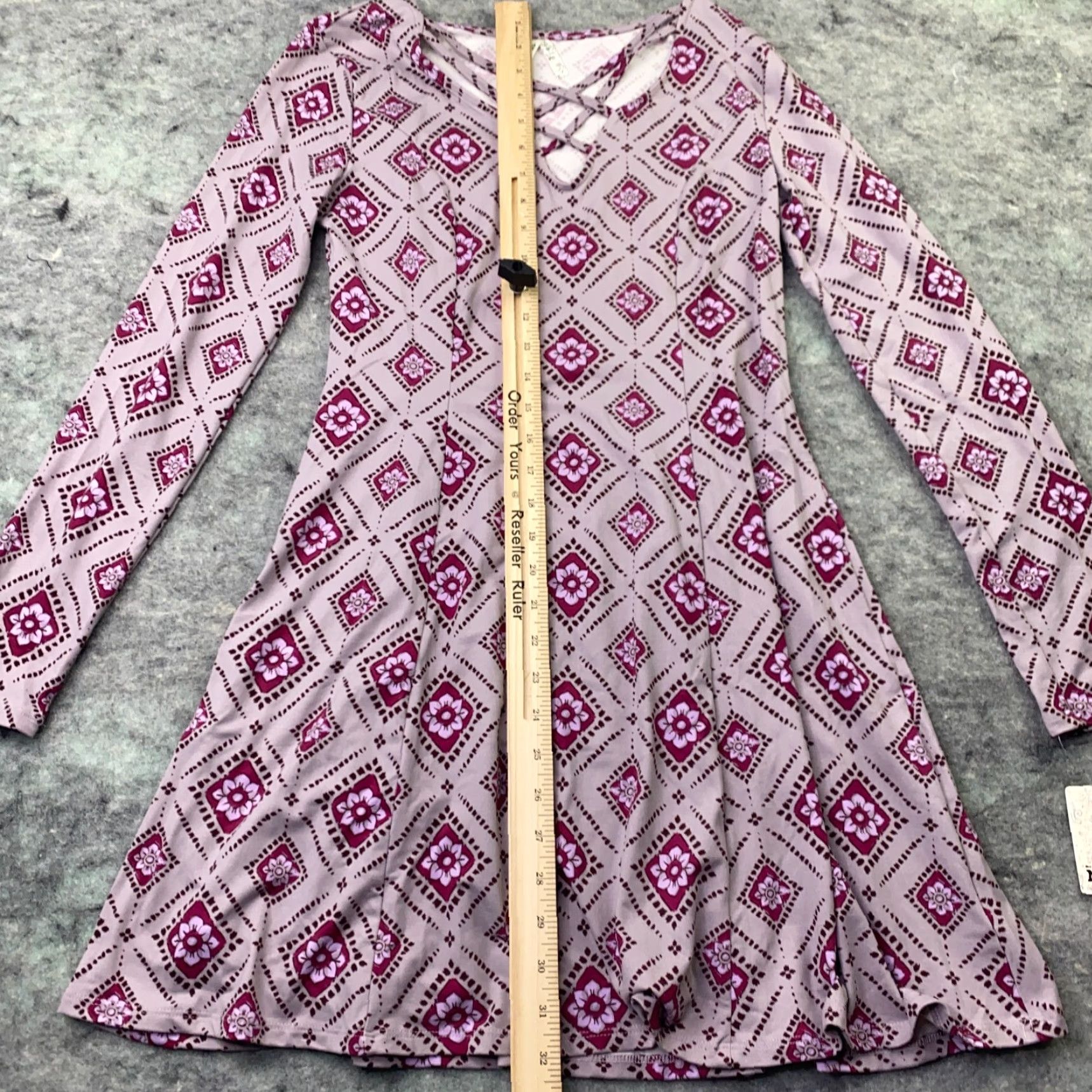 Vintage Mudd Purple Dress Women's Short Sleeve Fit & Flare Mini Floral Long Sleeve Medium V-Neck Casual Dress Size M / US 6-8 / IT 42-44 - 6 Thumbnail