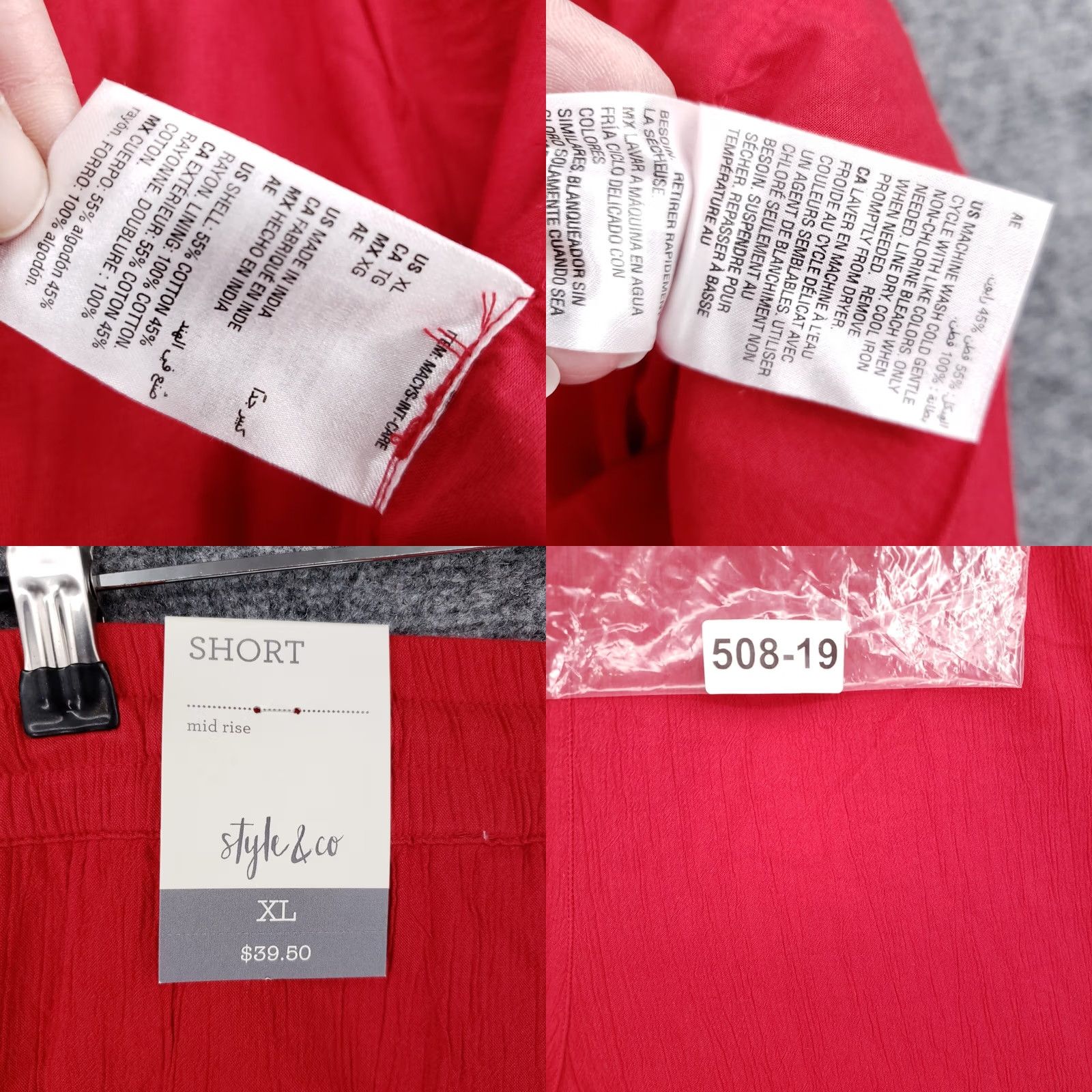 Vintage Style&co. Shorts Women XL Red Mid Rise Pull On Casual NWT Short Size 40" / US 18 - 9 Thumbnail