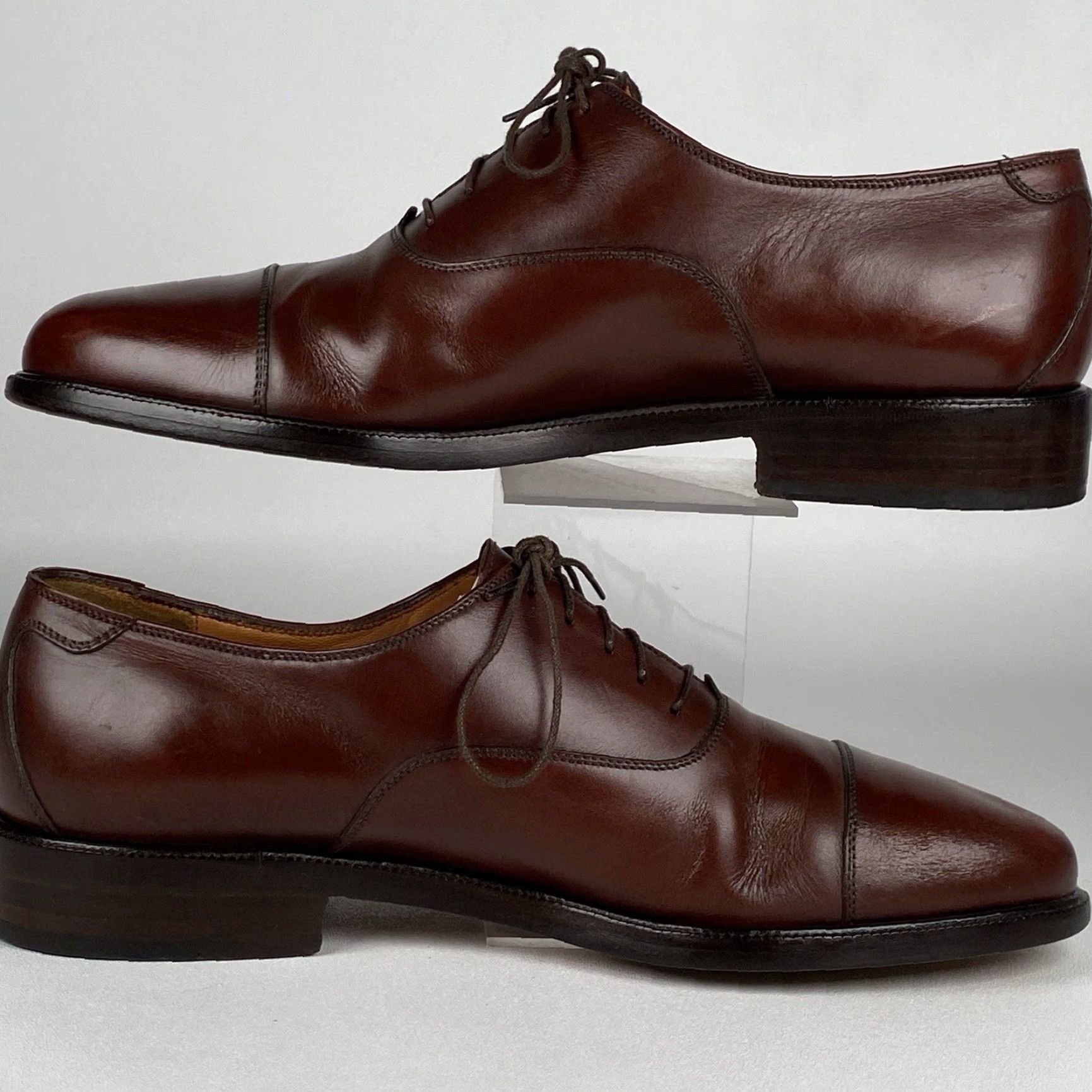 Salvatore Ferragamo Salvatore Ferragamo Lace-Up Brown Leather Cap Toe Oxfords Men's Shoe 8.5 EE Dress Cap Toe Leather Upper/Leather Lining Size ONE SIZE - 4 Thumbnail