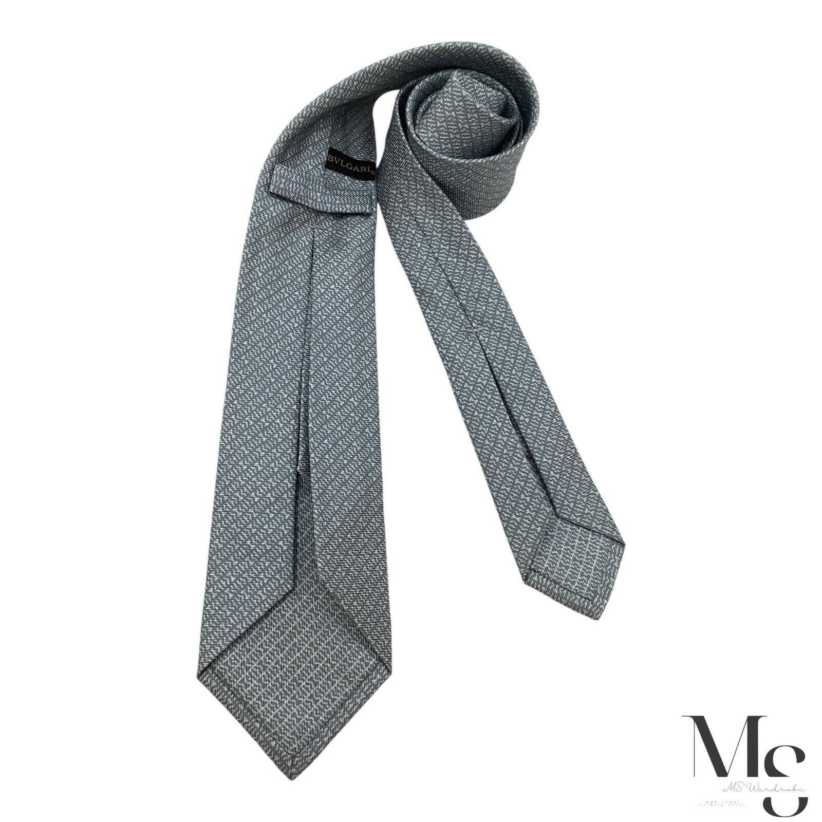 Bvlgari BVLGARI SEVENFOLD Gray Geometric Silk Tie Made In Italy W:3" Size ONE SIZE - 2 Thumbnail