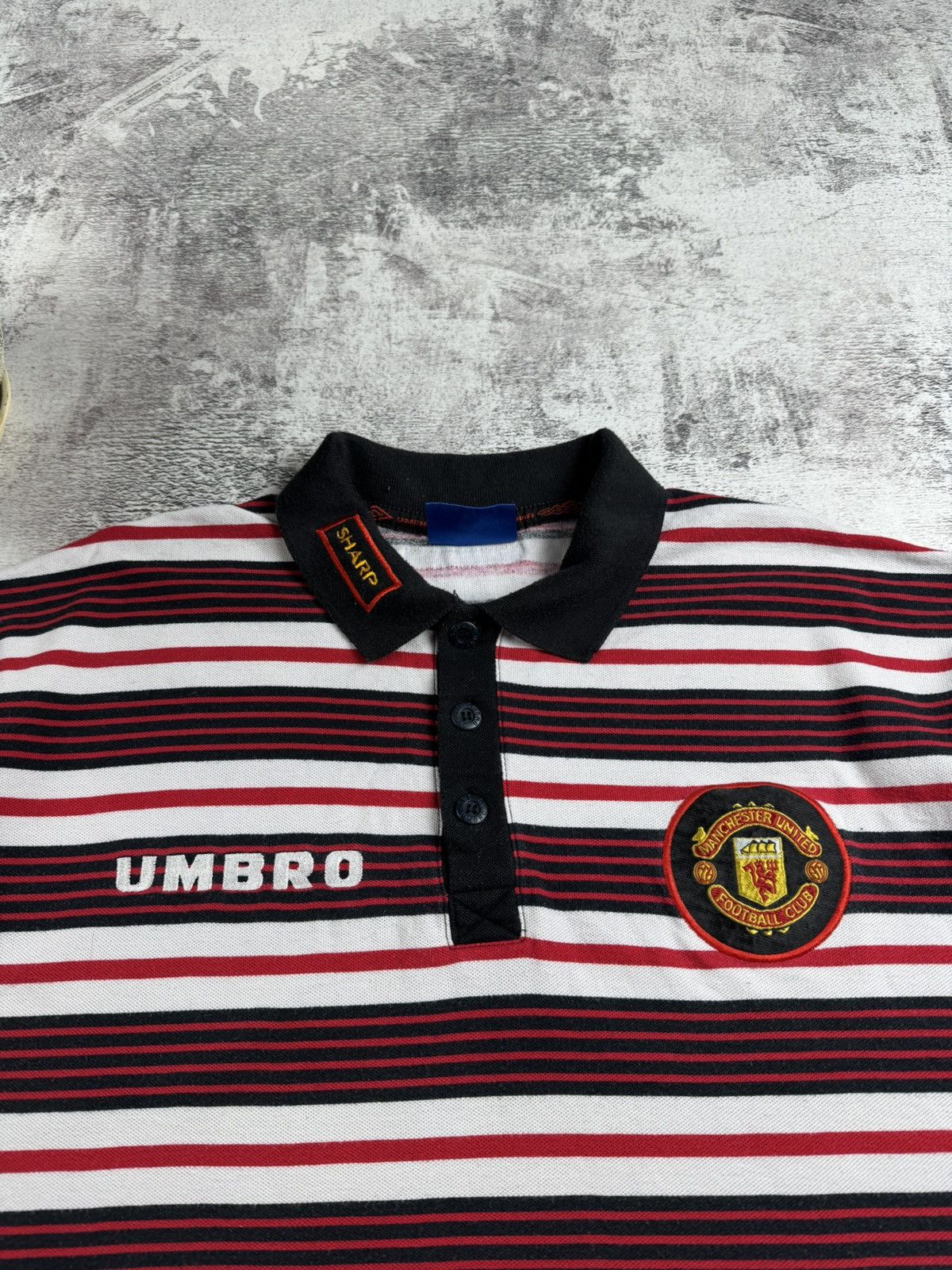 Umbro Manchester United 1997 1998 Men’s XXL Striped Soccer Football Polo TShirt Jersey Size US XXL / EU 58 / 5 - 7 Thumbnail