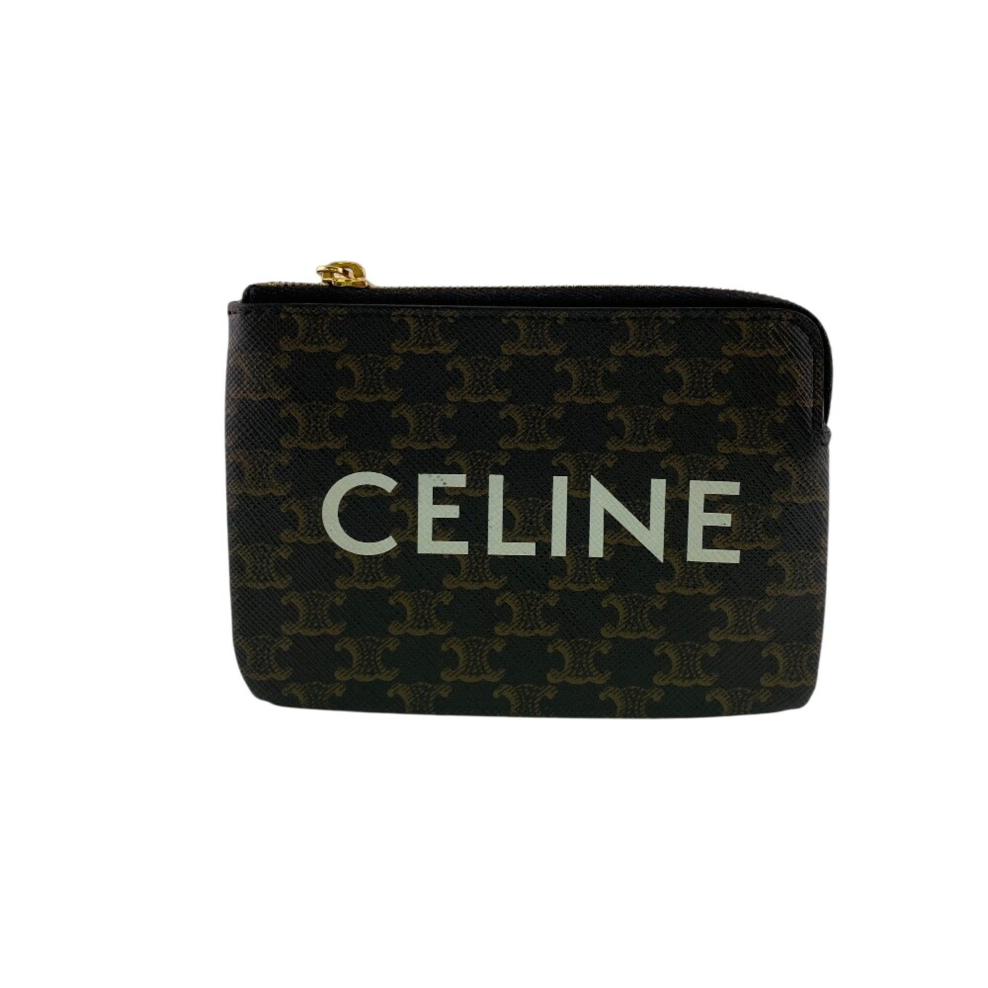 Celine CELINE Triomphe Coin Case Wallet Brown Size ONE SIZE - 1 Thumbnail