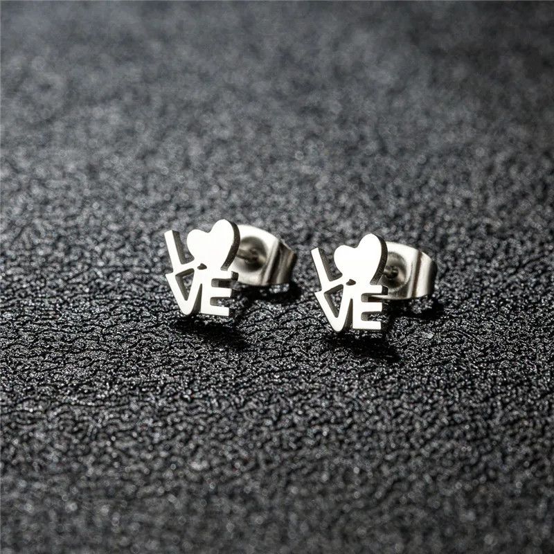 Jewelry Love Letter Stud Earrings Charm Earring Gift Size ONE SIZE - 1 Thumbnail