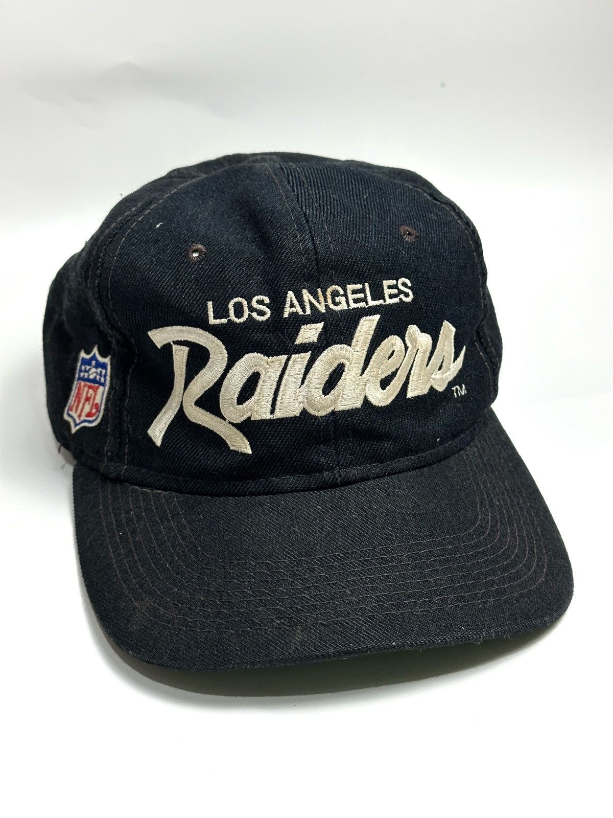 image of Oakland Raiders x Sports Specialties 90's Raiders Script Snapback Hat Nwa in Black, Men's