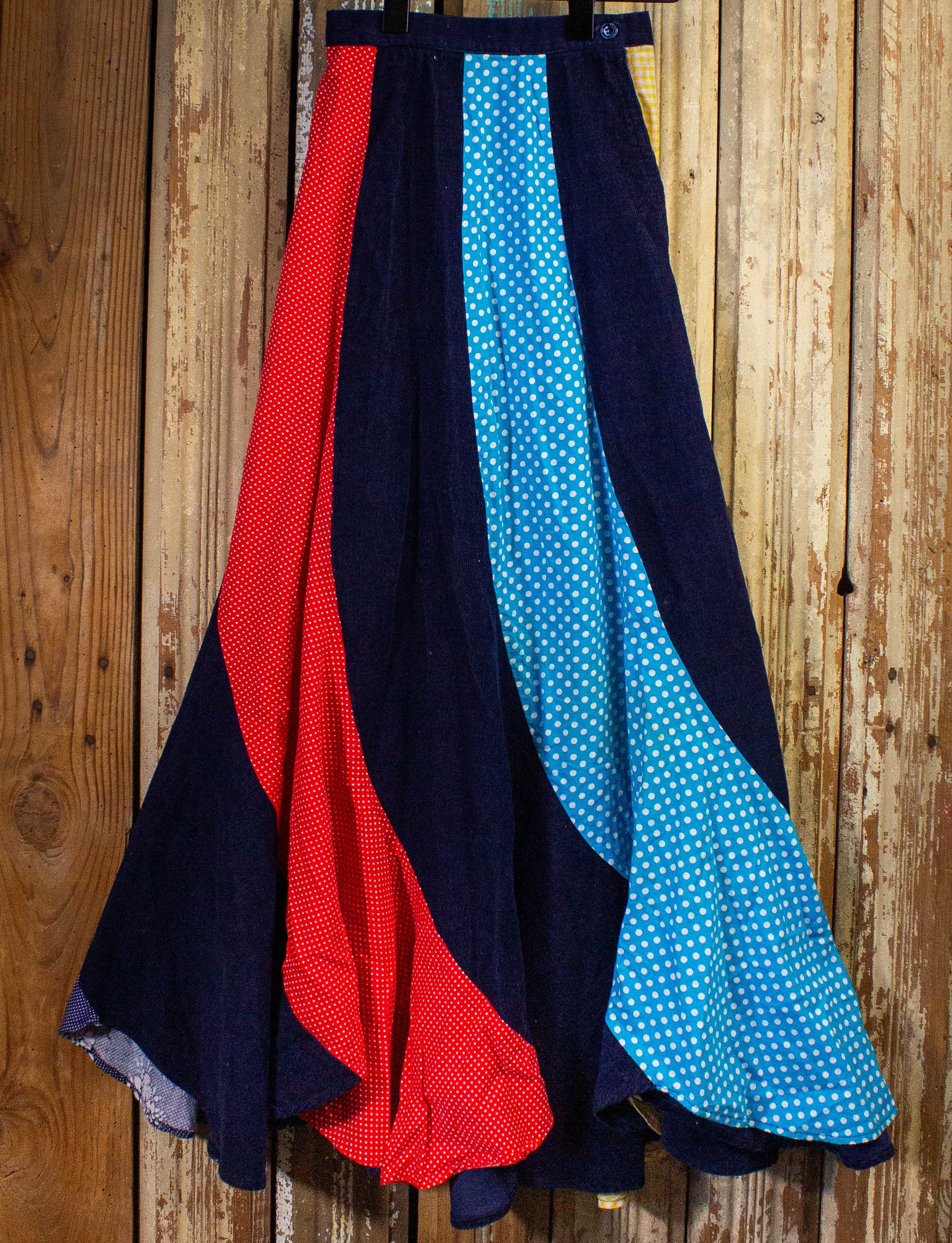 image of Vintage Modern Juniors Corduroy Patchwork Skirt 70's in Blue, Women's (Size 22)