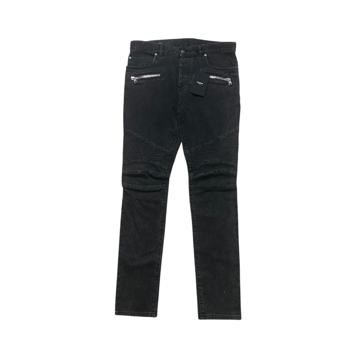 New Balmain Washed Slim Fit Black Moto Jeans Mens Size 32
