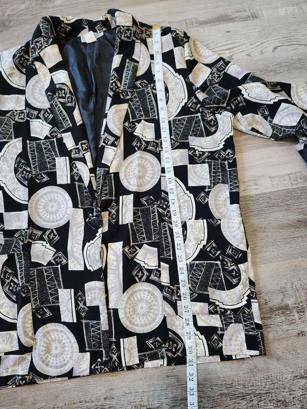 Designer Kensington Square Blazer Jacket Black White 80s Shoulder Size L / US 10 / IT 46 - 4 Thumbnail
