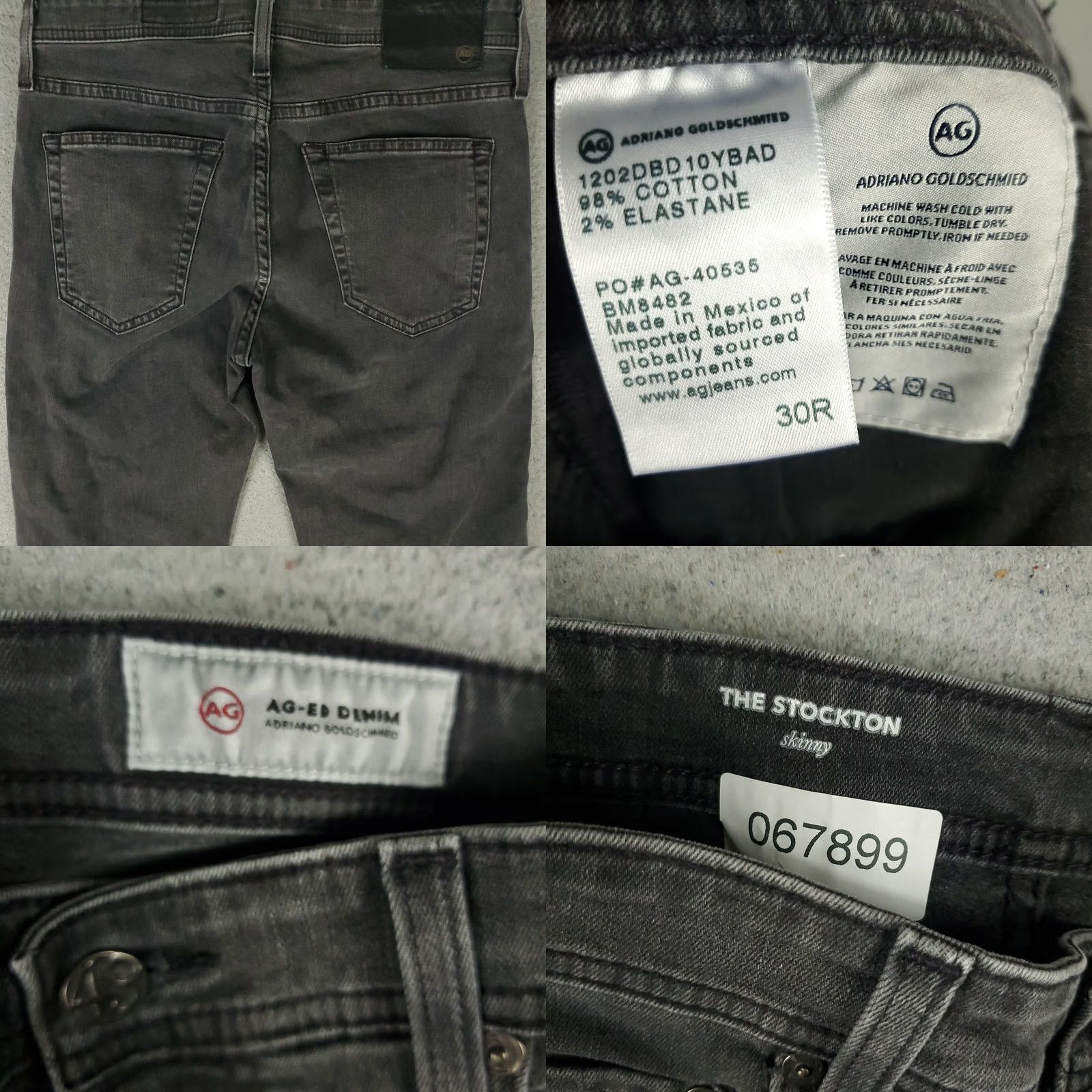 Vintage AG Adriano Goldschmied Jeans Mens 30x34 Gray The Stockton Skinny Size US 30 / EU 46 - 8 Thumbnail