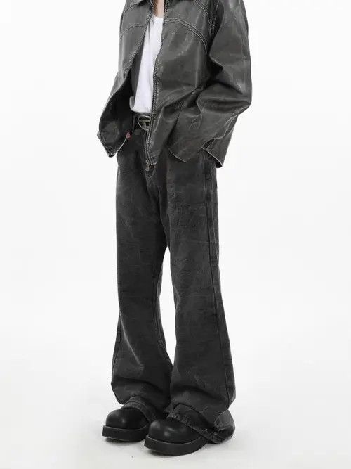 image of Vintage Washed Black Micro Wide Leg Jeans, Men's (Size 32)
